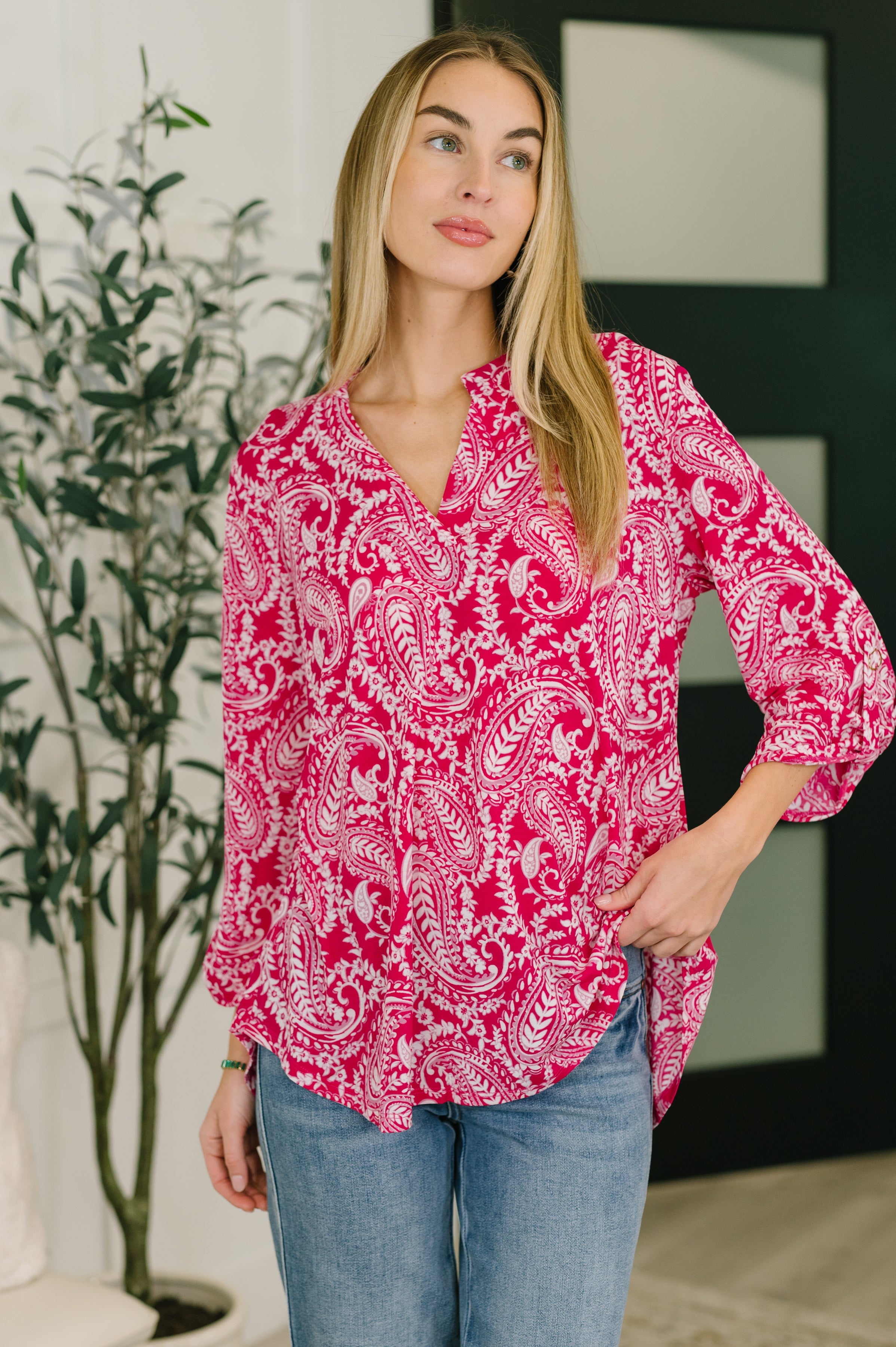 Lizzy Top in Pink Paisley - Charming Charlie