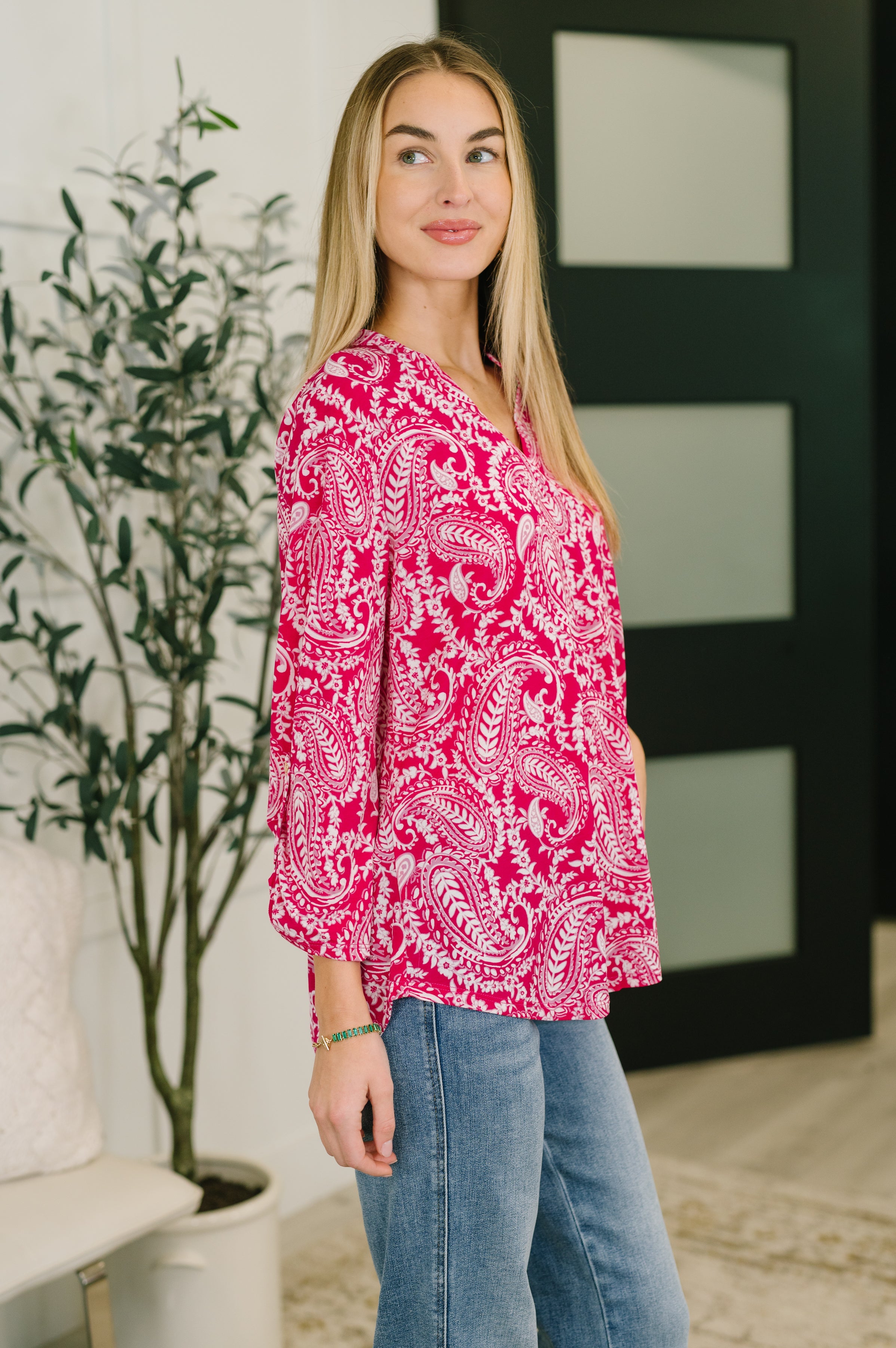 Lizzy Top in Pink Paisley - Charming Charlie