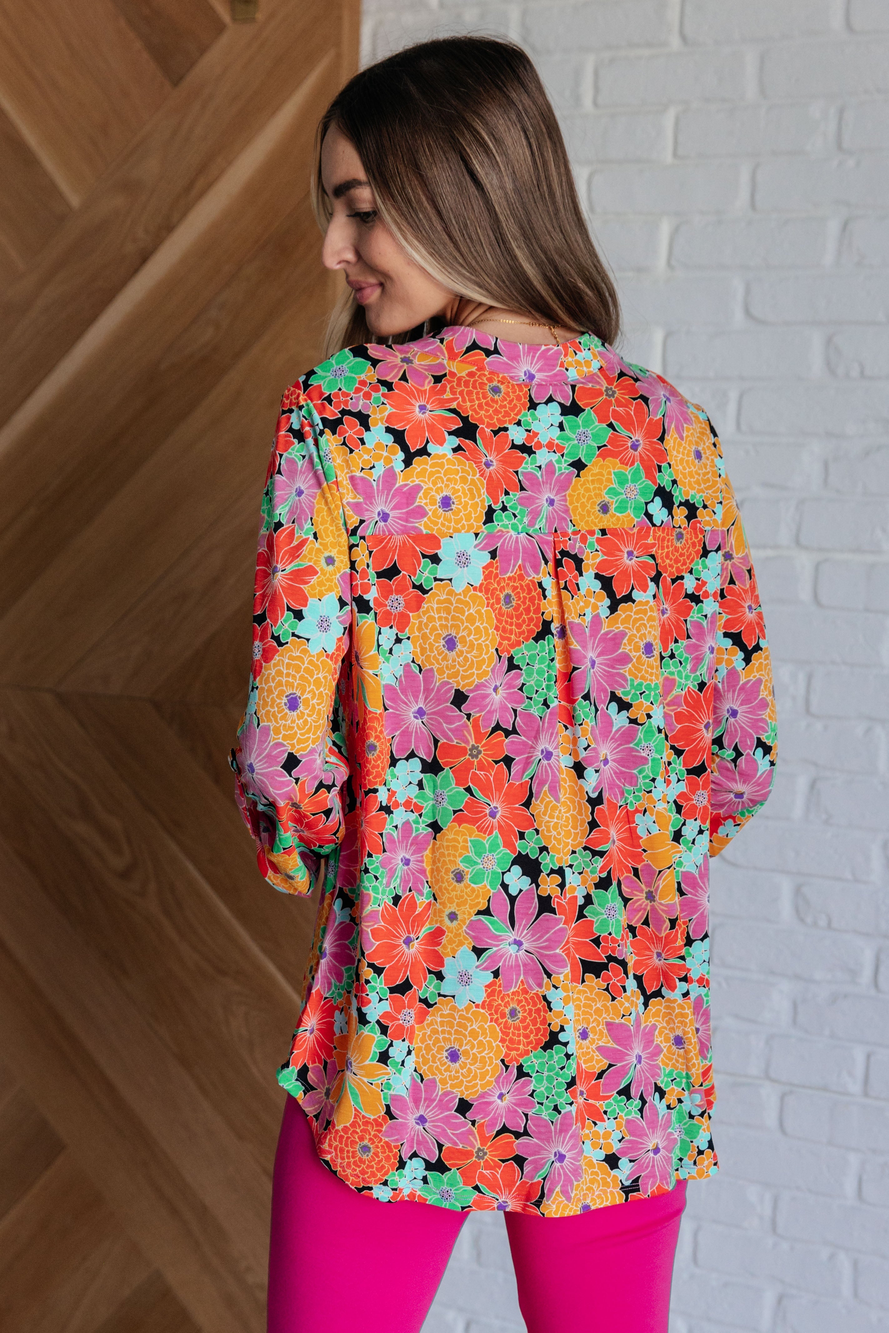 Lizzy Top in Pink and Yellow Multi Floral - Charming Charlie