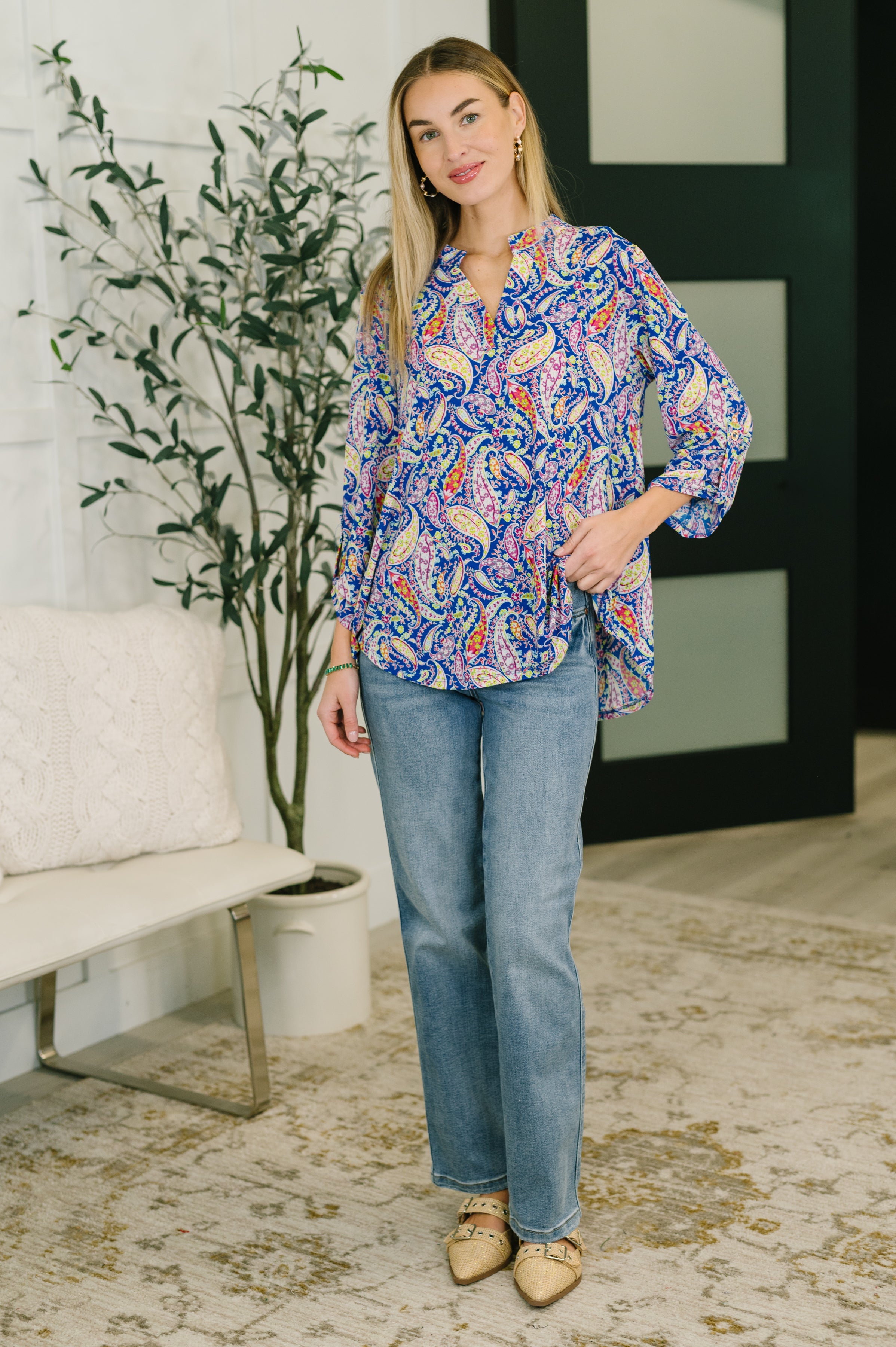Lizzy Top in Royal Blue Paisley - Charming Charlie