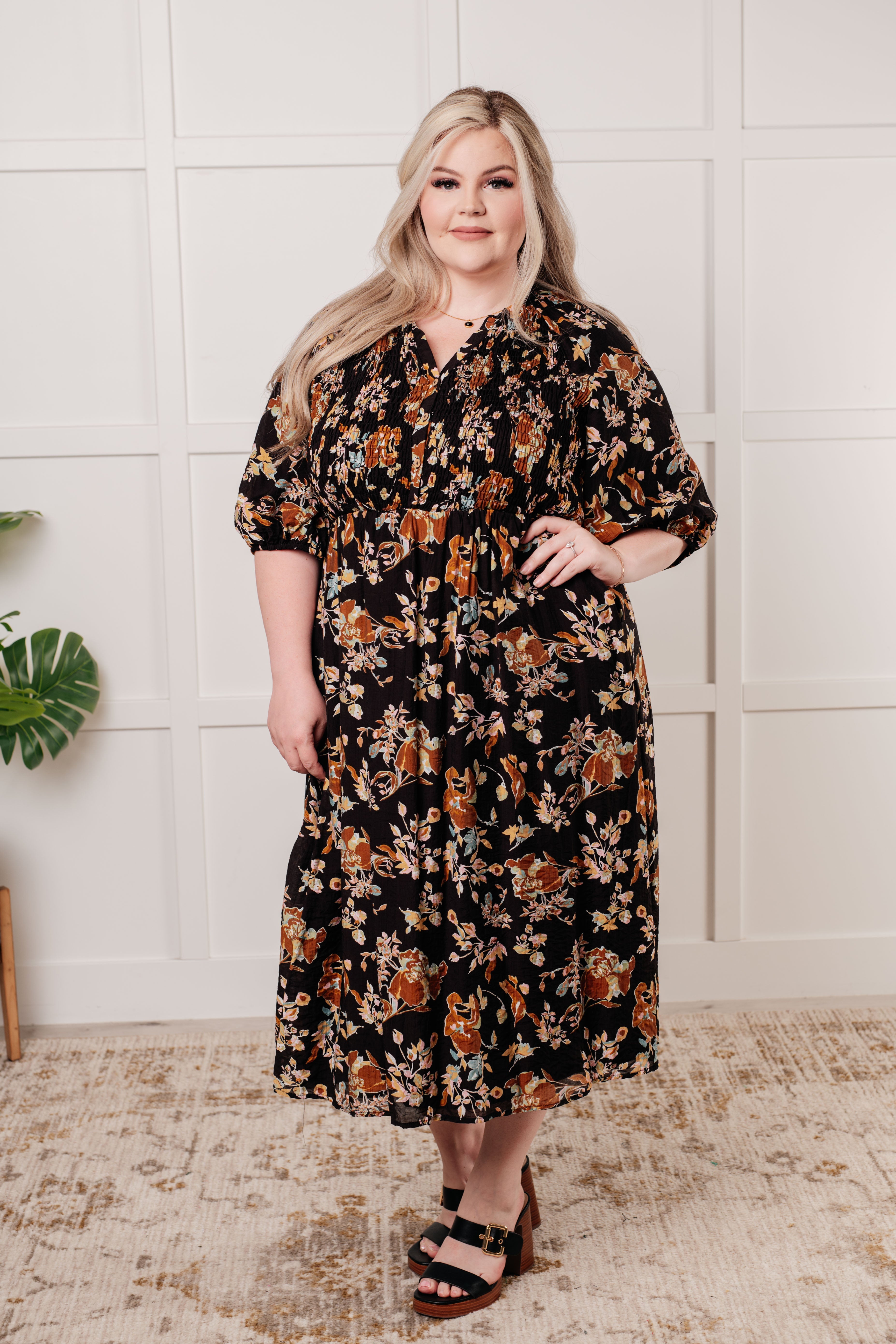Look My Way Smocked Bodice Button Down Dress - Charming Charlie