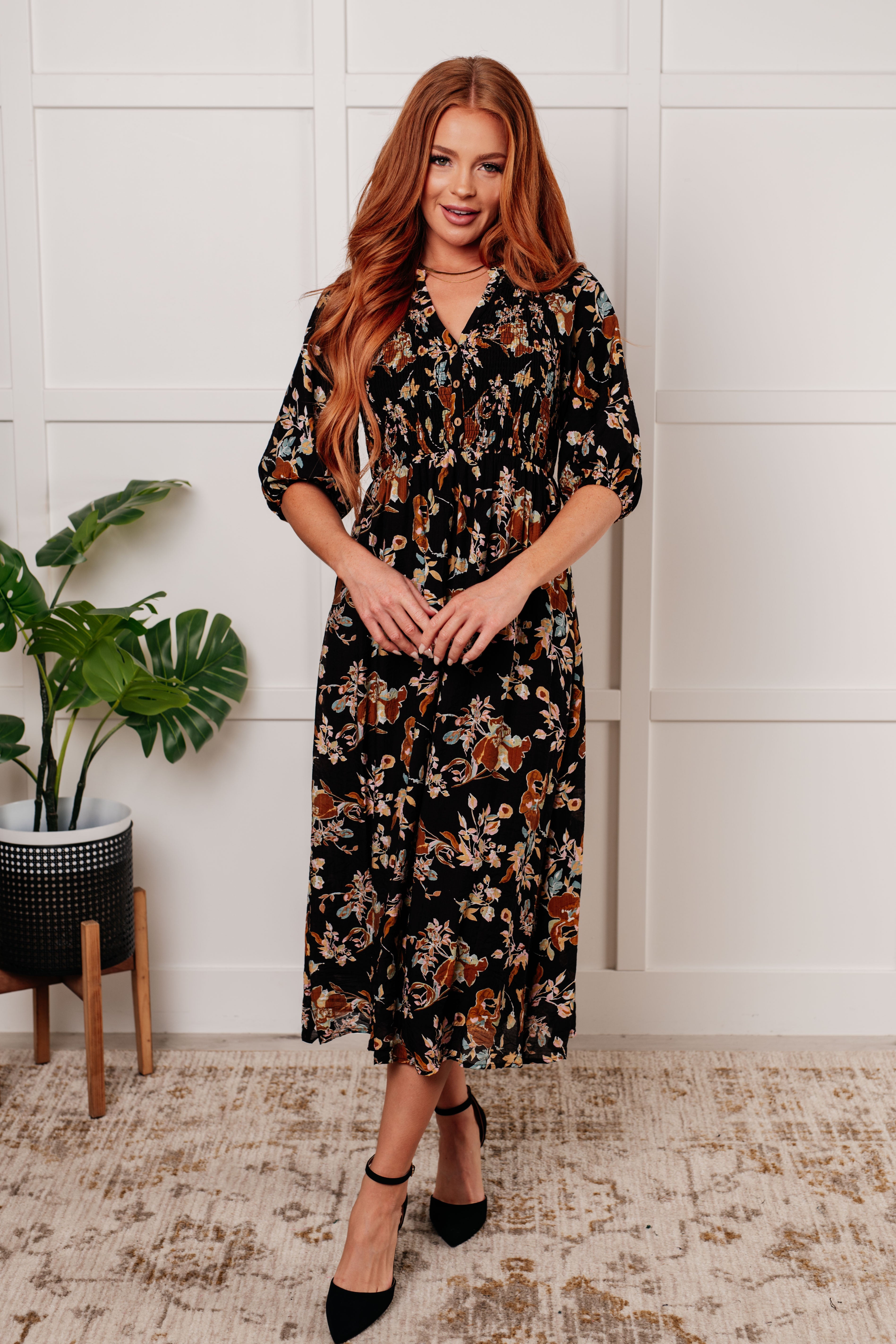 Look My Way Smocked Bodice Button Down Dress - Charming Charlie