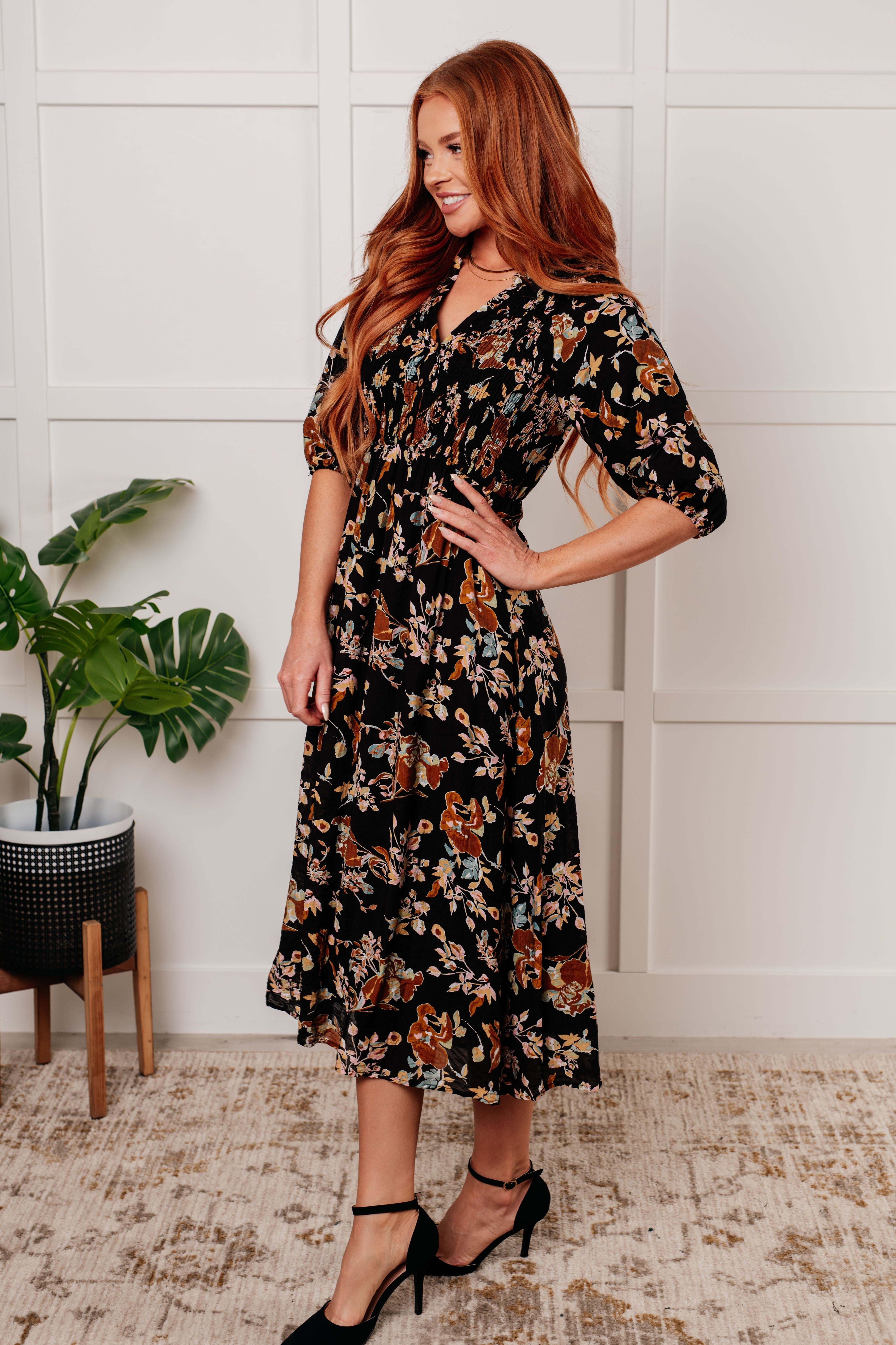 Look My Way Smocked Bodice Button Down Dress - Charming Charlie