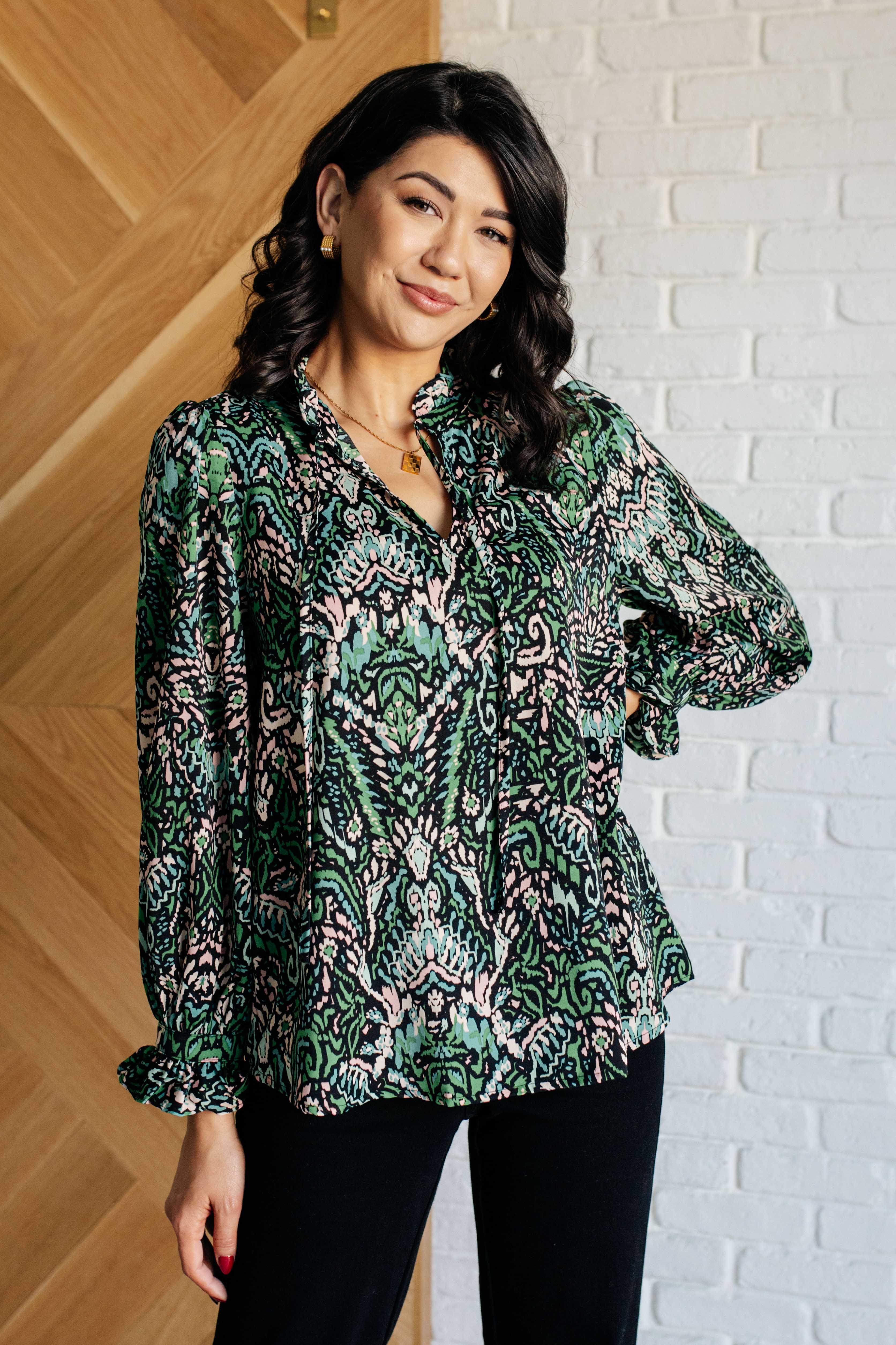 Looking Out Damask Print Blouse - Charming Charlie