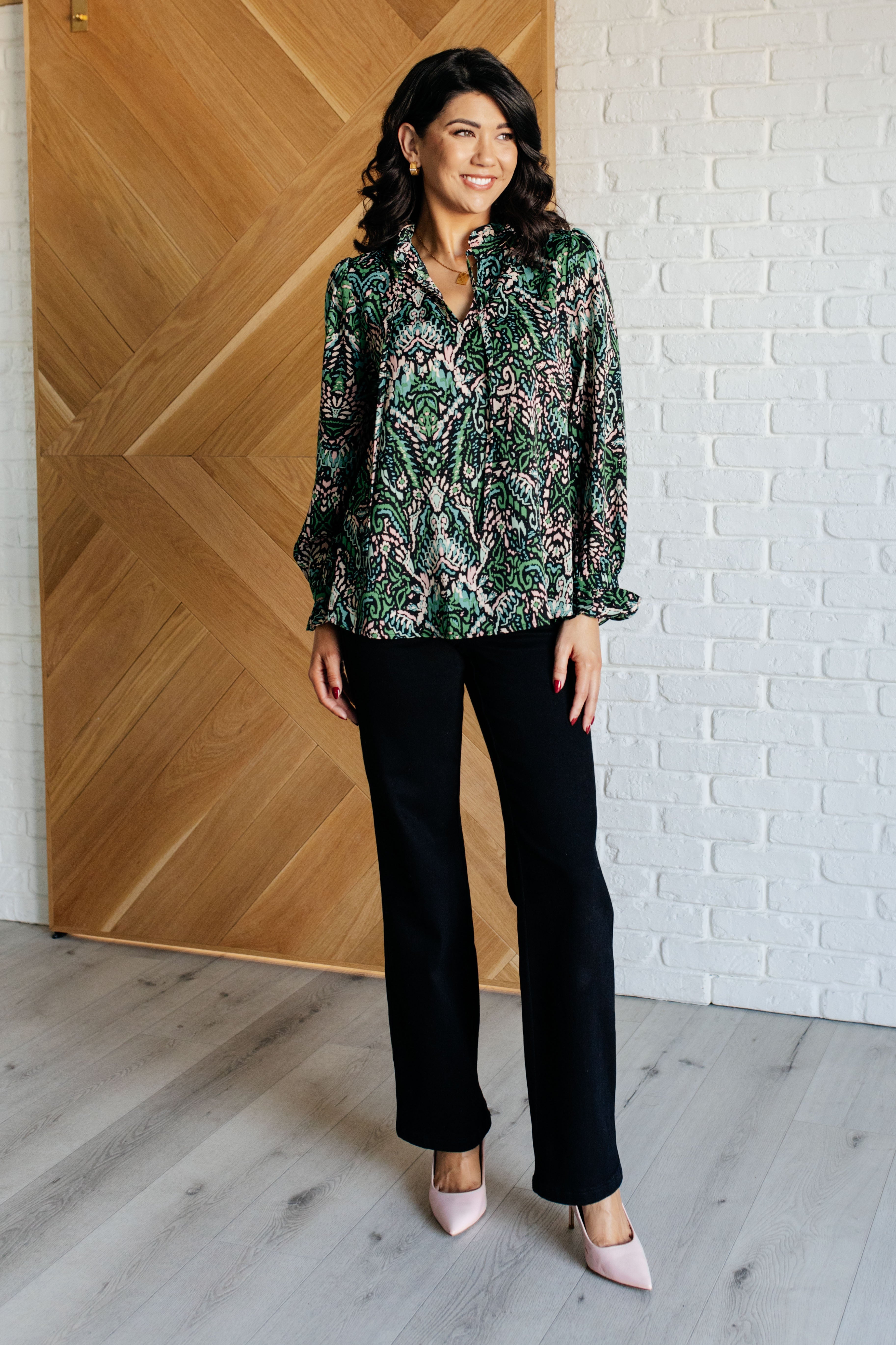 Looking Out Damask Print Blouse - Charming Charlie