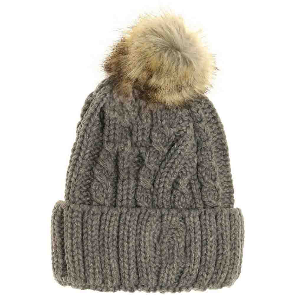 Lt. Grey KIDS Cable Ribbed Fur Pom Beanie offers excellent warmth and comfort for children during cold weather. Made with a durable ribbed knit fabric, it fits snugly to retain heat while allowing breathability. The stylish fur pom adds an elegant touch, making it suitable for daily wear and outdoor activities. This beanie combines practical functionality with refined design, ensuring your child stays protected and looks great throughout the winter season.