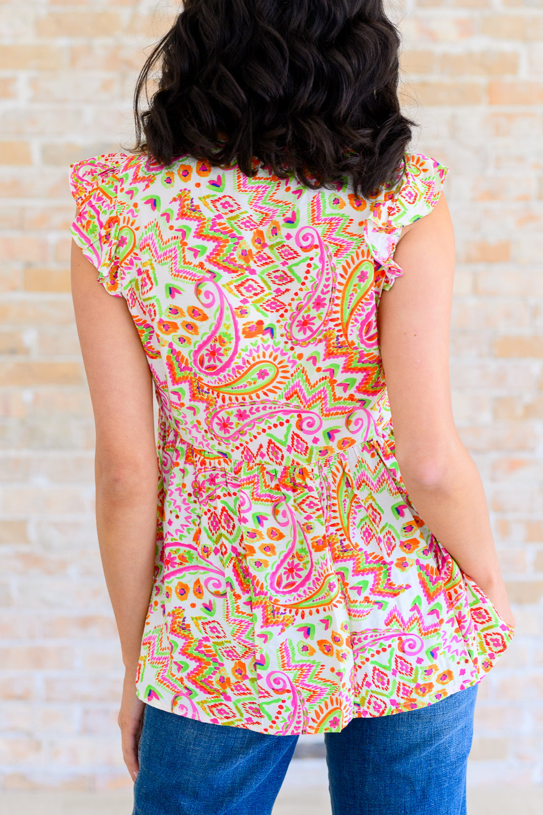 Lucy Eyelets Top in Ivory Multi - Charming Charlie