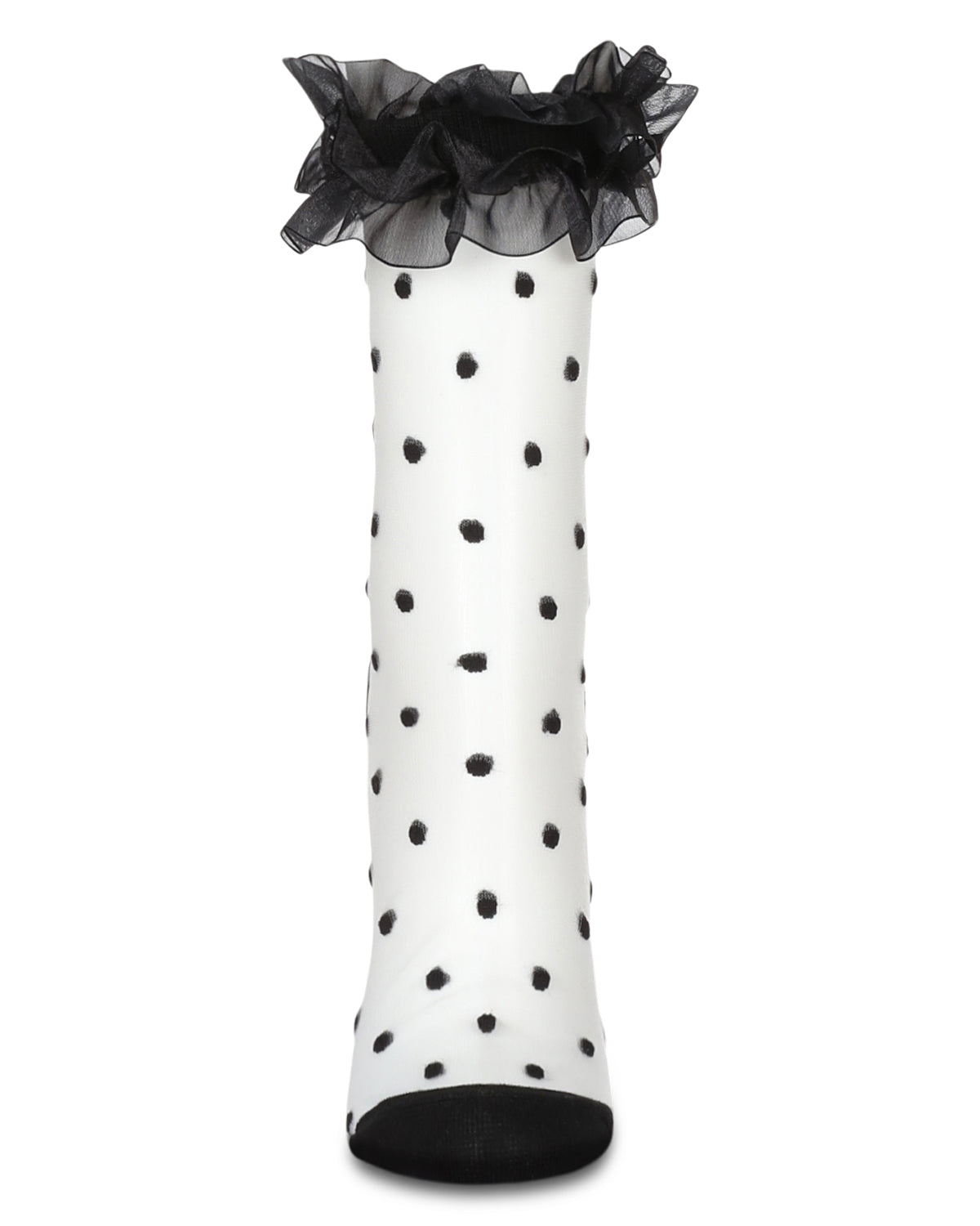 Women's Polka Dot Ruffle Lace Cuff Sheer Crew Socks - Charming Charlie