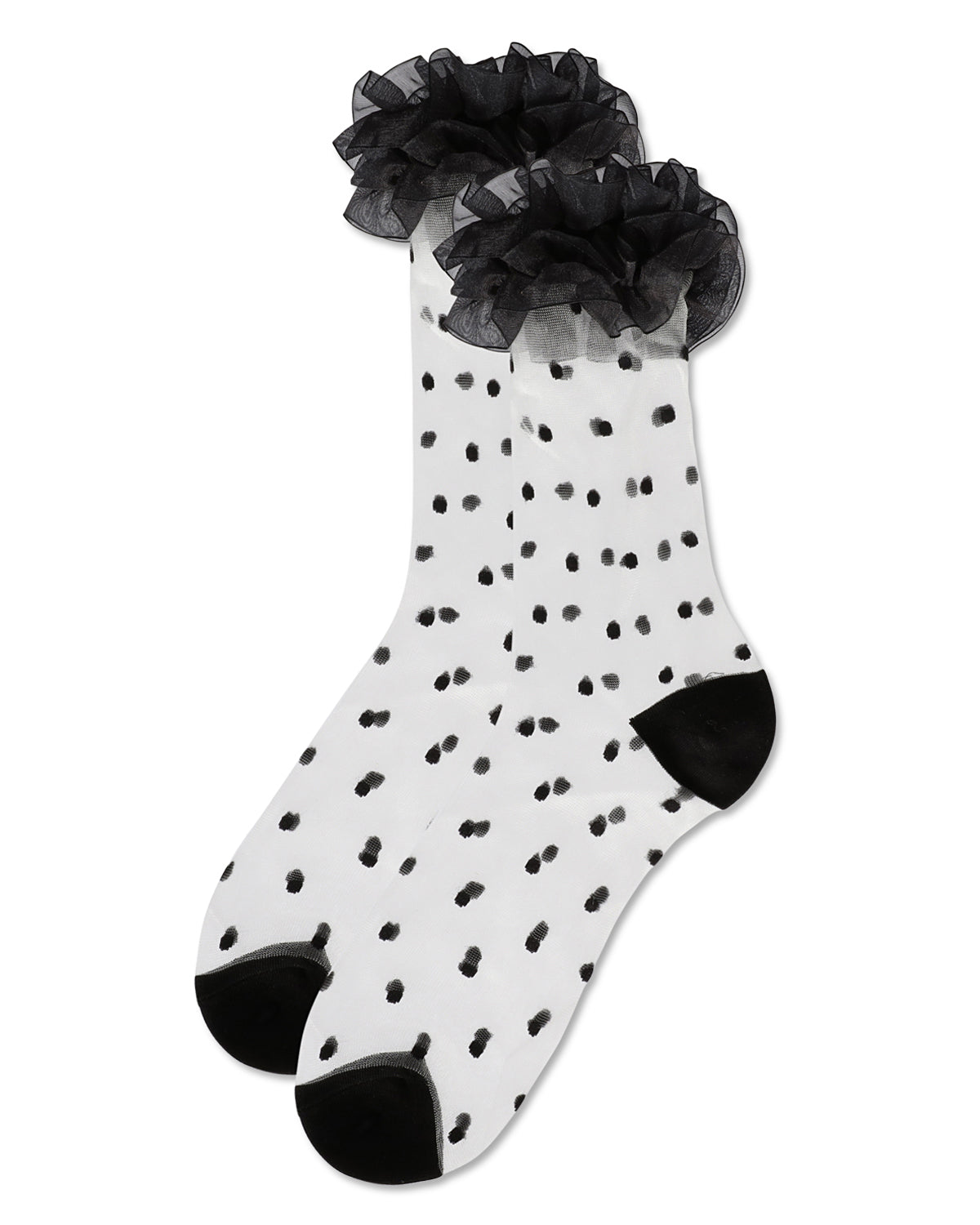 Women's Polka Dot Ruffle Lace Cuff Sheer Crew Socks - Charming Charlie