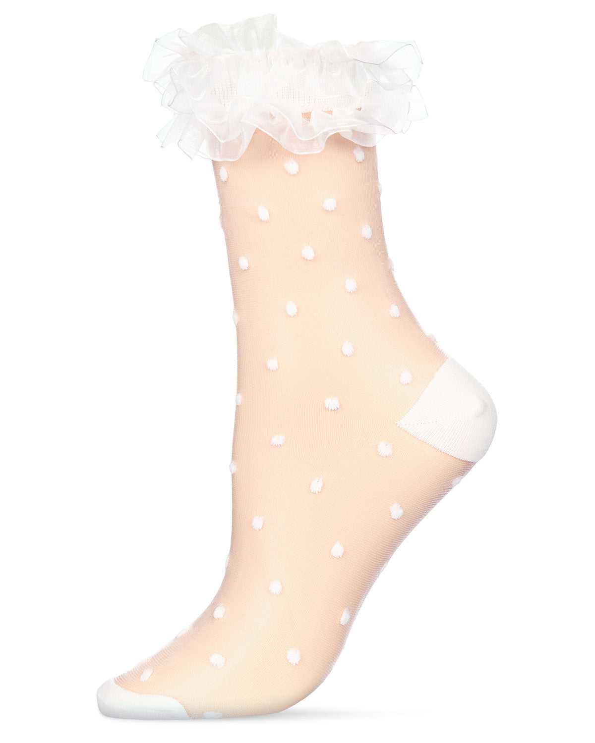 Women's Polka Dot Ruffle Lace Cuff Sheer Crew Socks - Charming Charlie