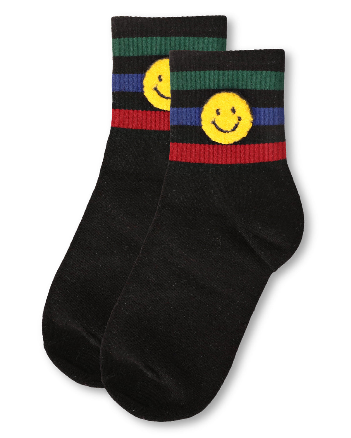 Women's Smiley Terry Patch Stripe Crew Socks - Charming Charlie