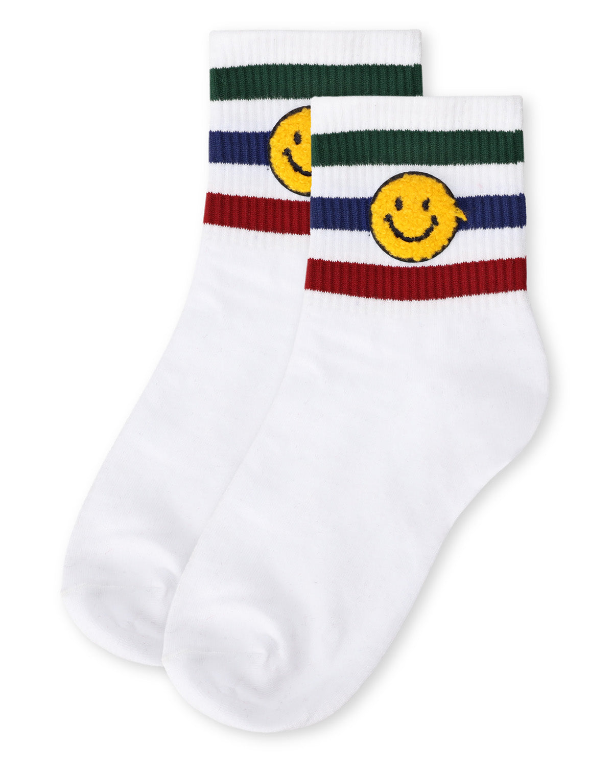 Women's Smiley Terry Patch Stripe Crew Socks - Charming Charlie