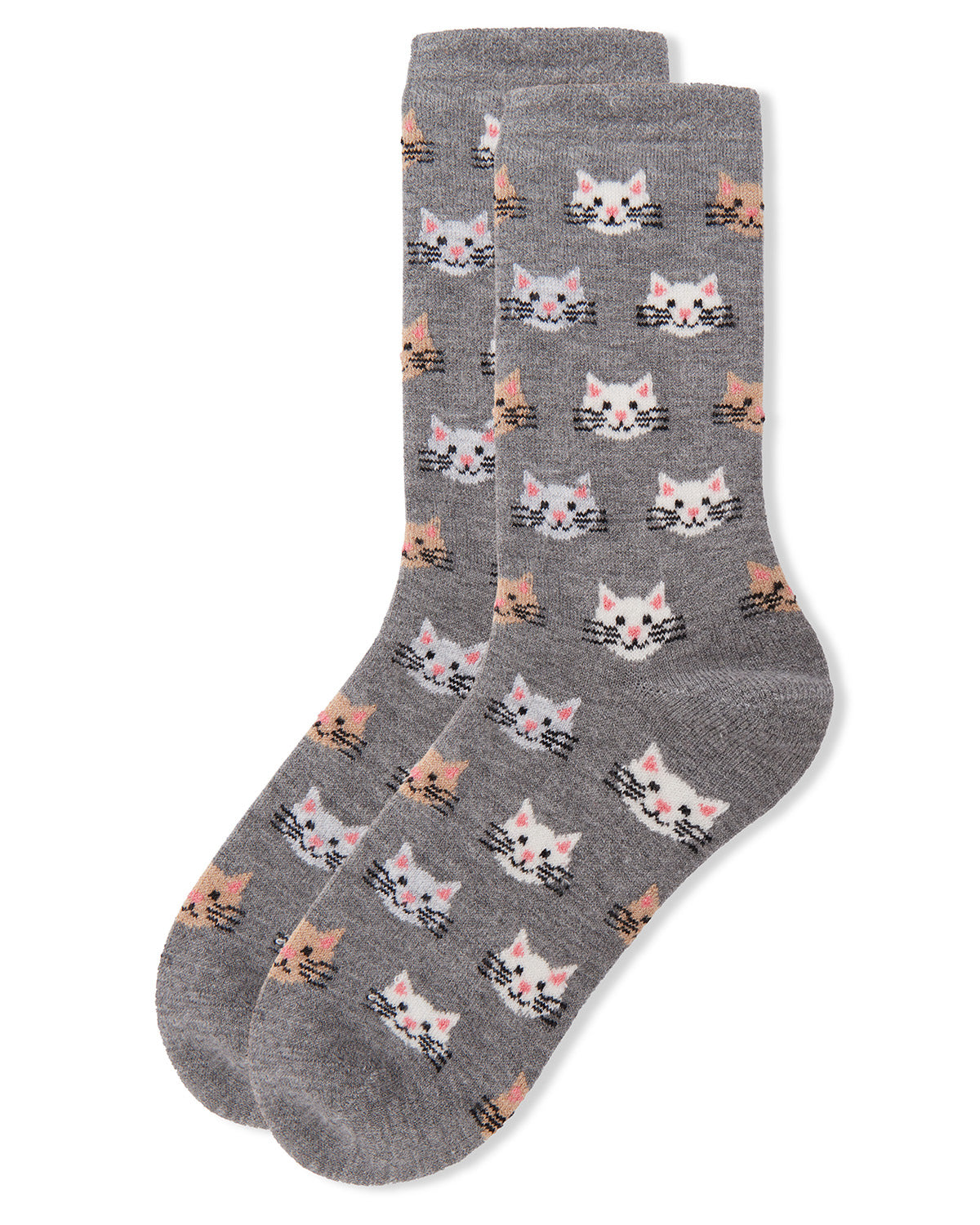 Women's Soft Cheerful Cat Face Cashmere Crew Socks - Charming Charlie