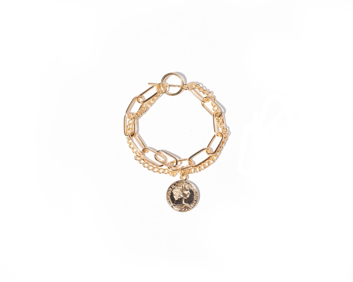 Goldtone Bracelet With Round Charm - Charming Charlie