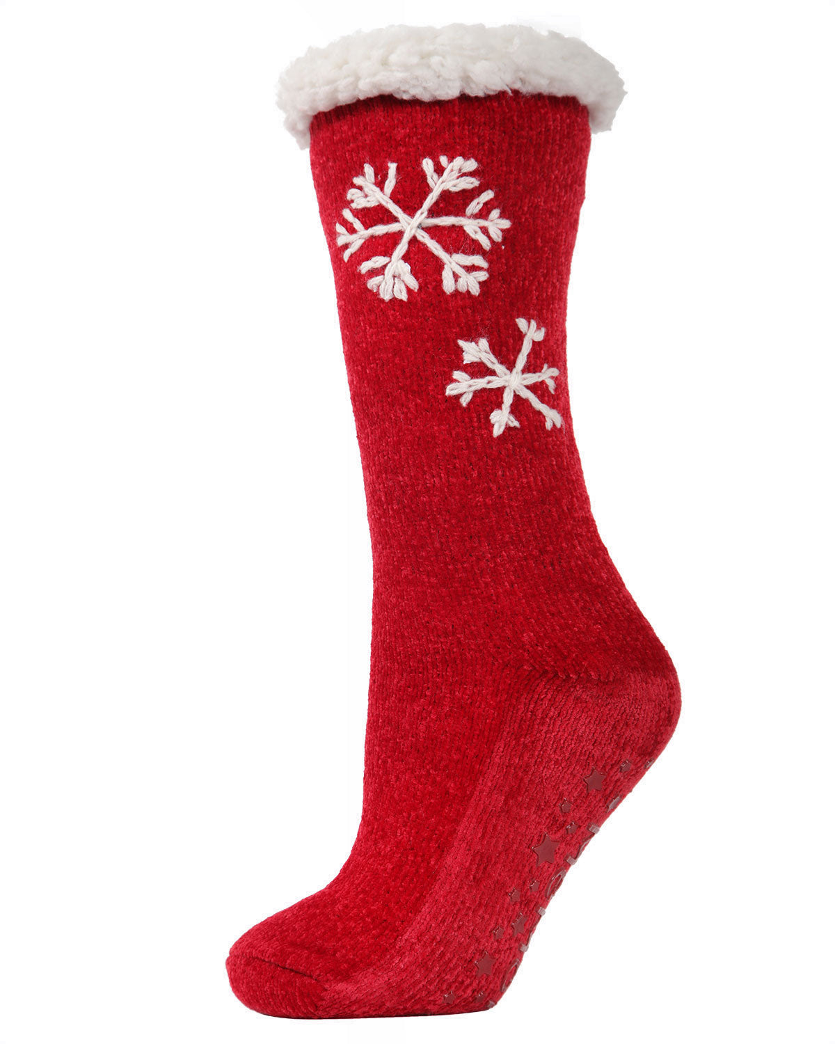 Women's Sweet Snowflake Tufted Top Plush Lined Slipper Socks - Charming Charlie