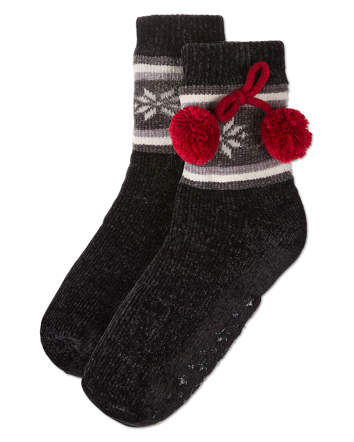 Women's Snowflake Pom Pom Sherpa Lined Slipper Socks - Charming Charlie