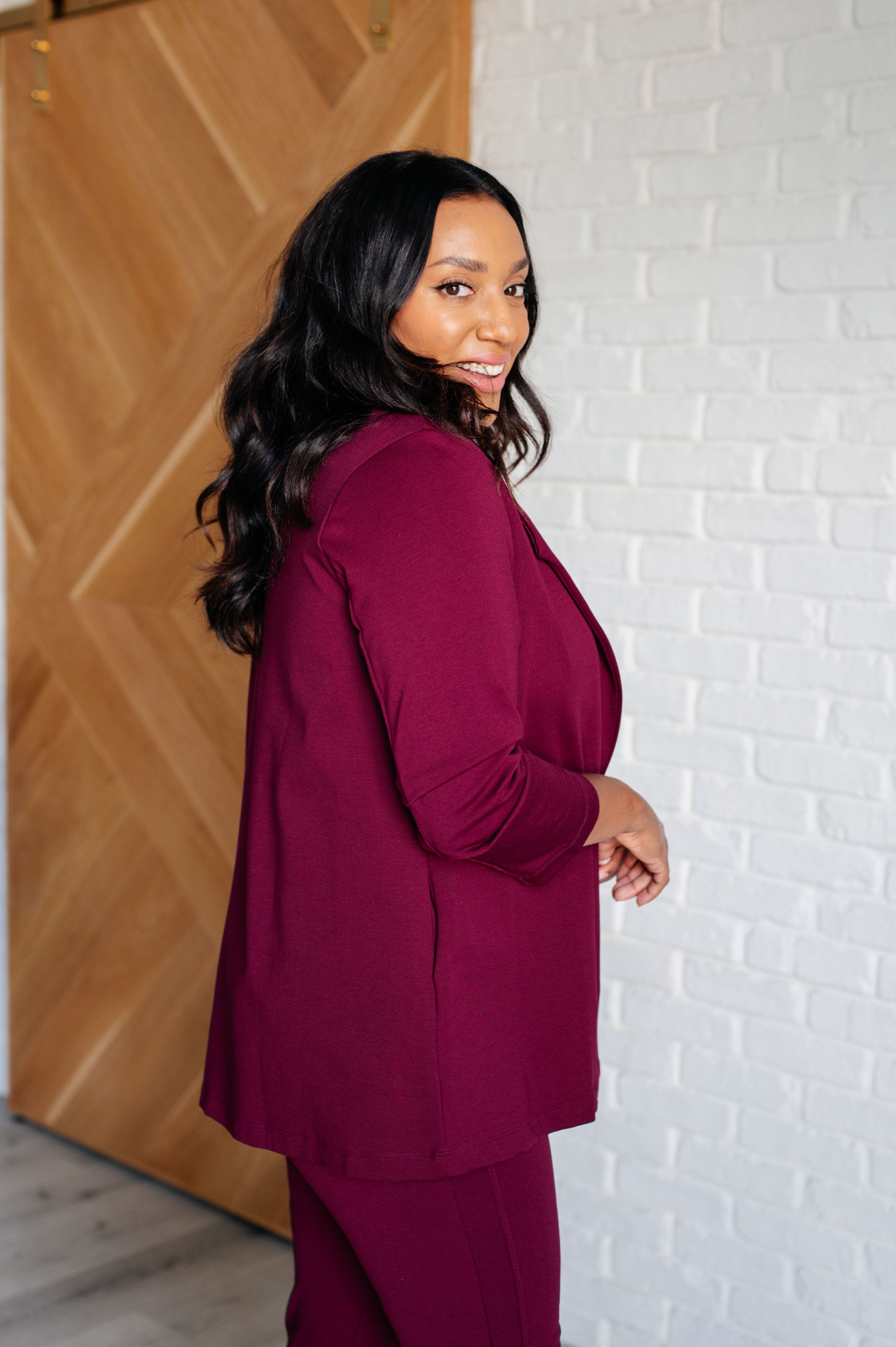 Magic 3/4 Blazer in Wine - Charming Charlie