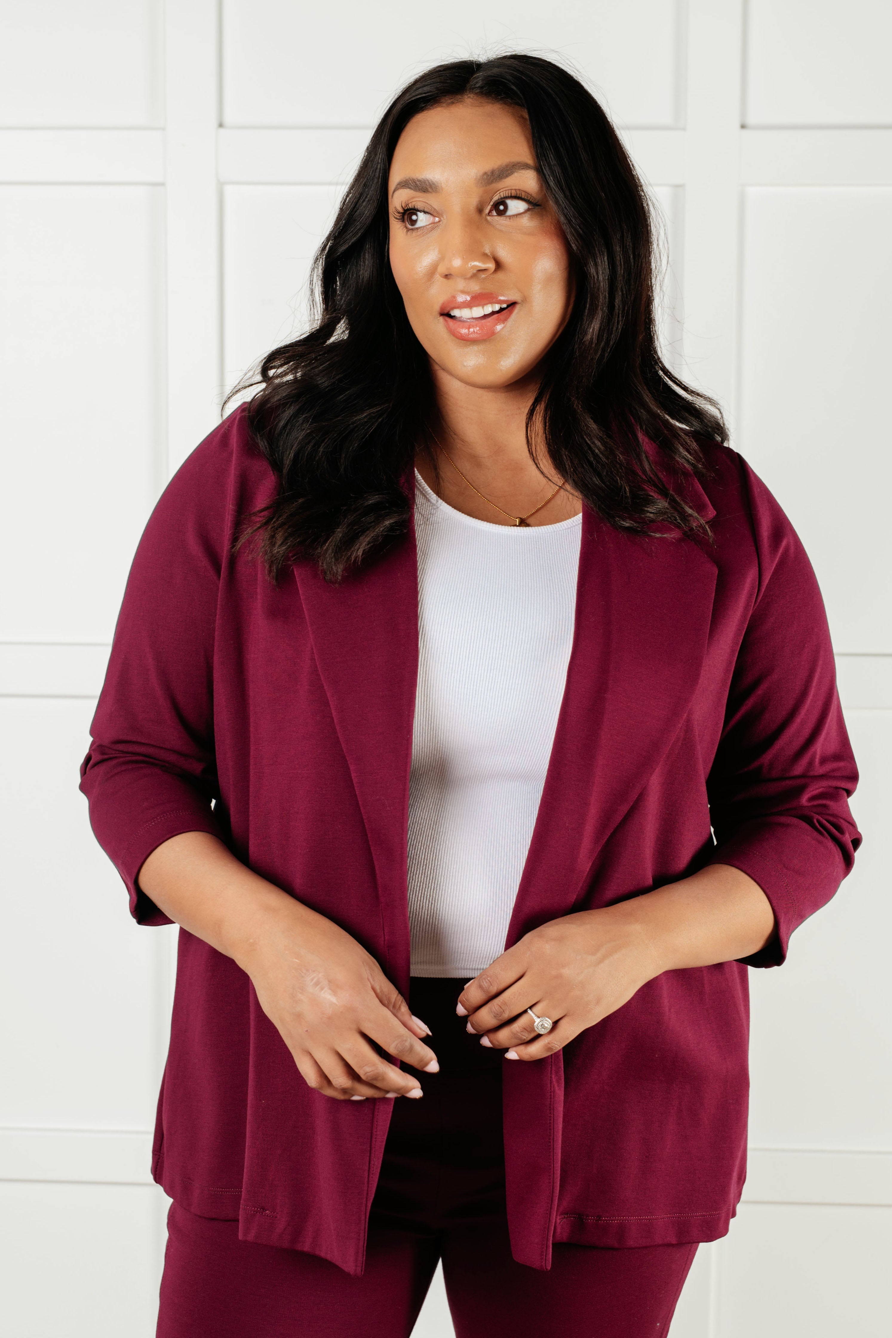 Magic 3/4 Blazer in Wine - Charming Charlie
