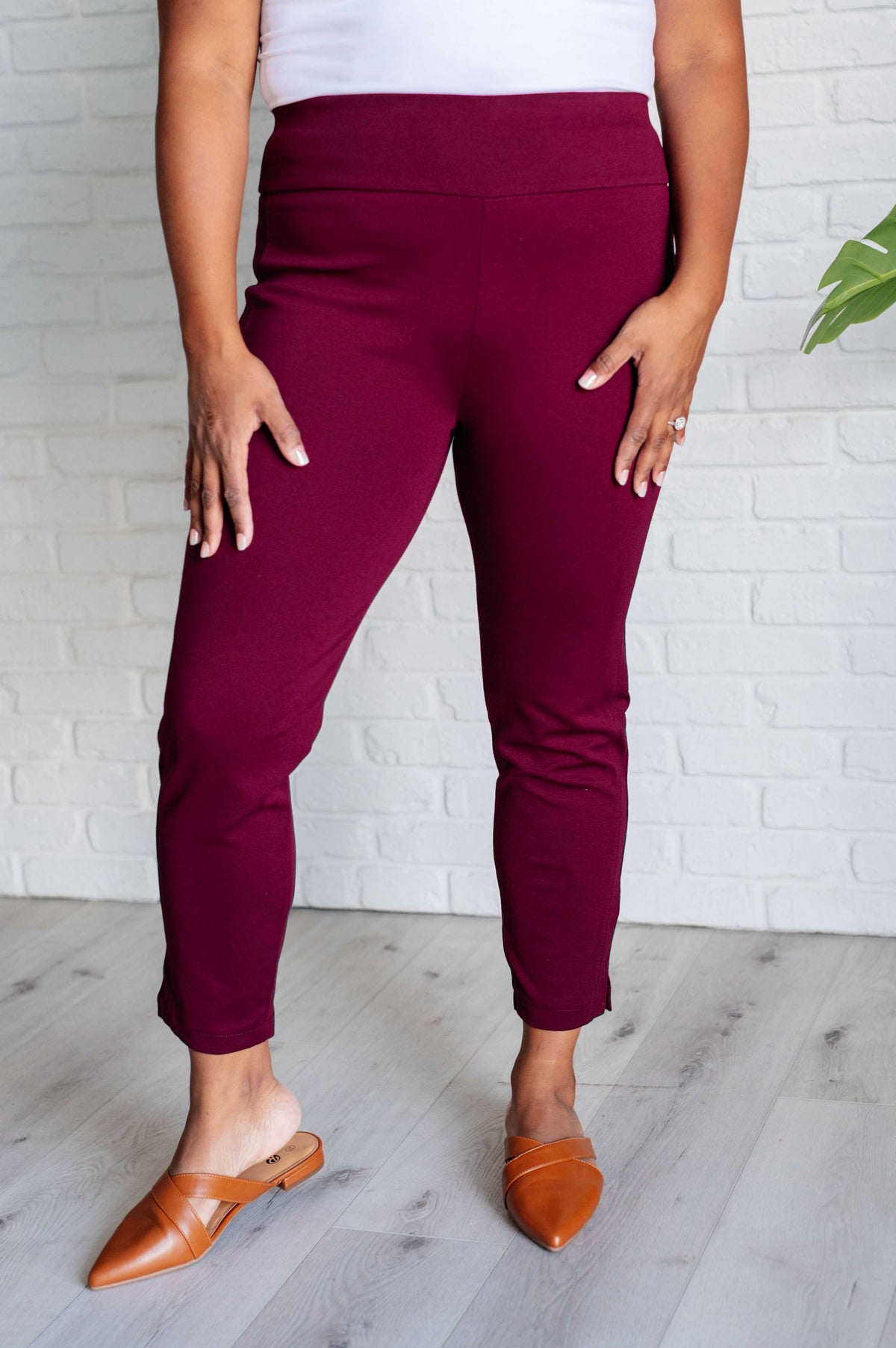 Magic Ankle Crop Skinny Pants in Wine - Charming Charlie