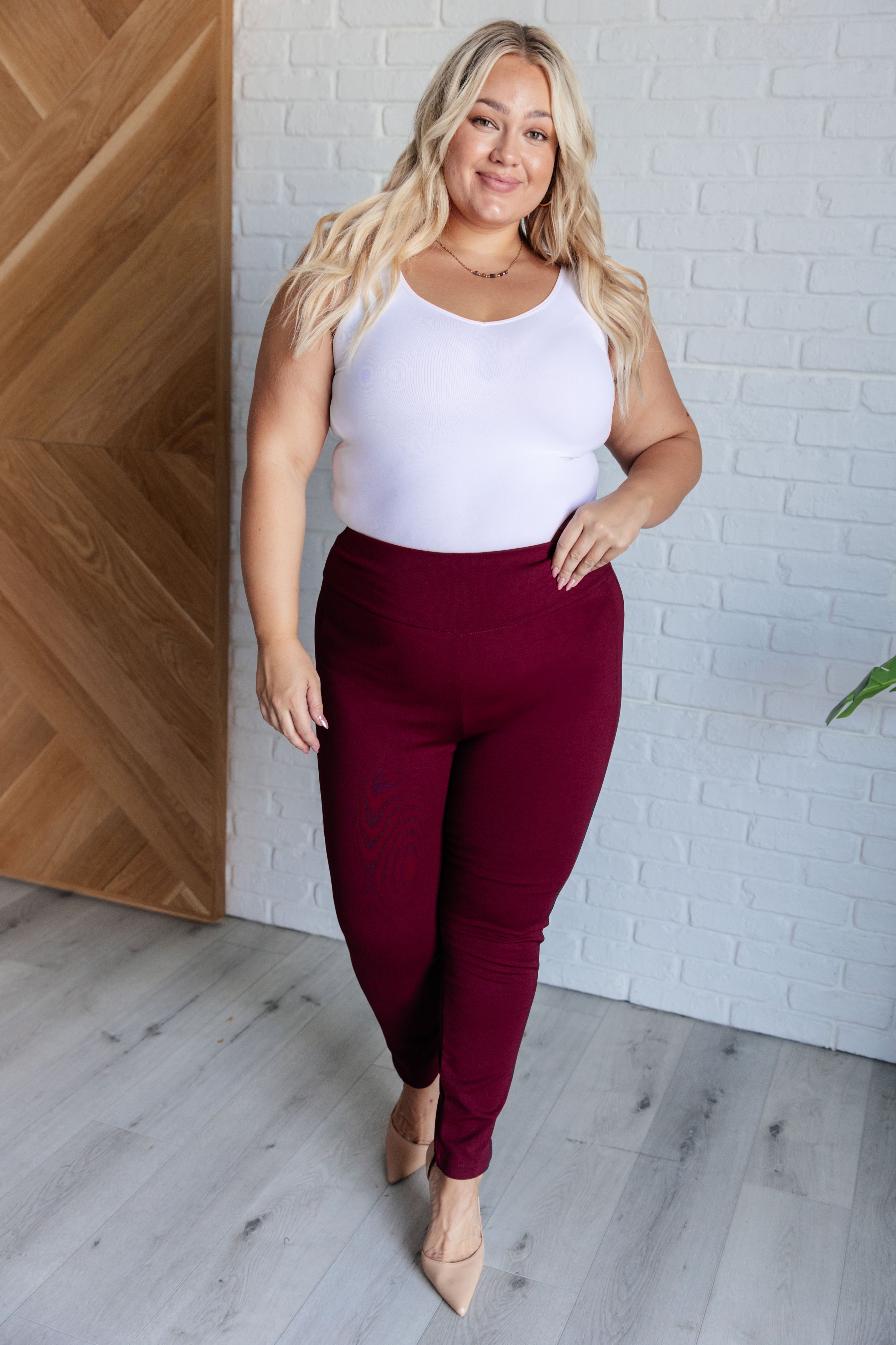 Magic Skinny 28" Pants in Wine - Charming Charlie