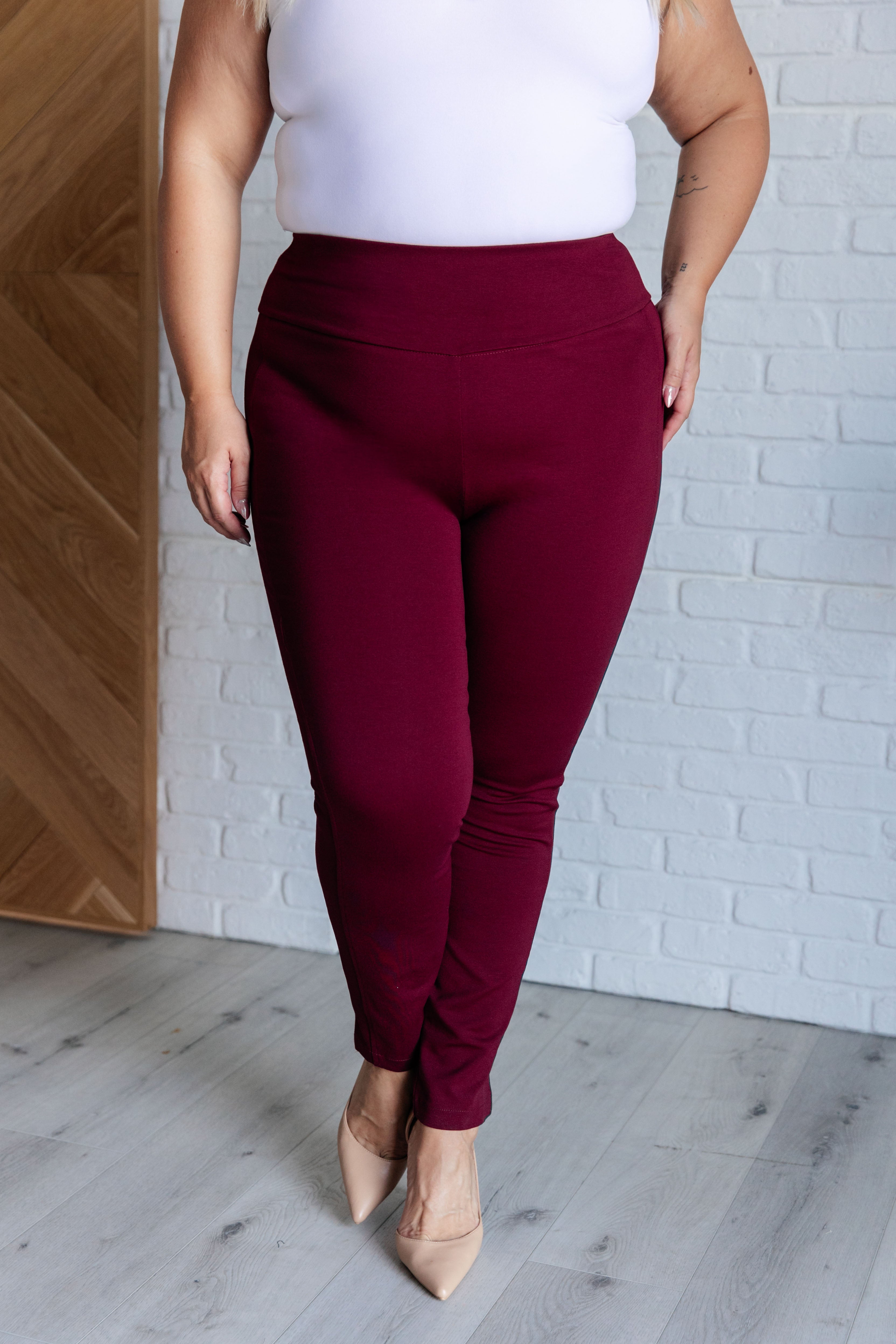Magic Skinny 28" Pants in Wine - Charming Charlie