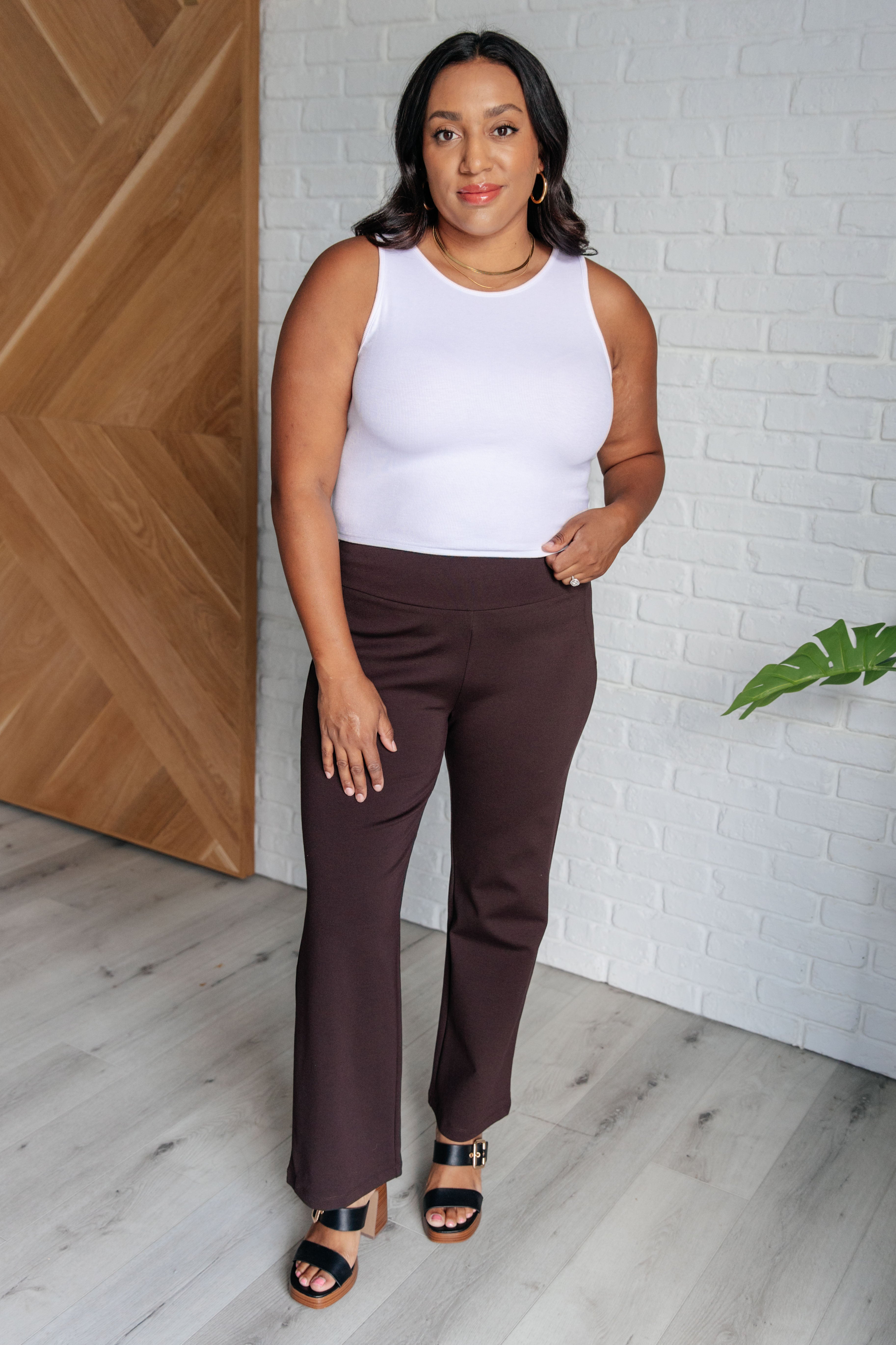 Magic Straight Pants in Chocolate - Charming Charlie