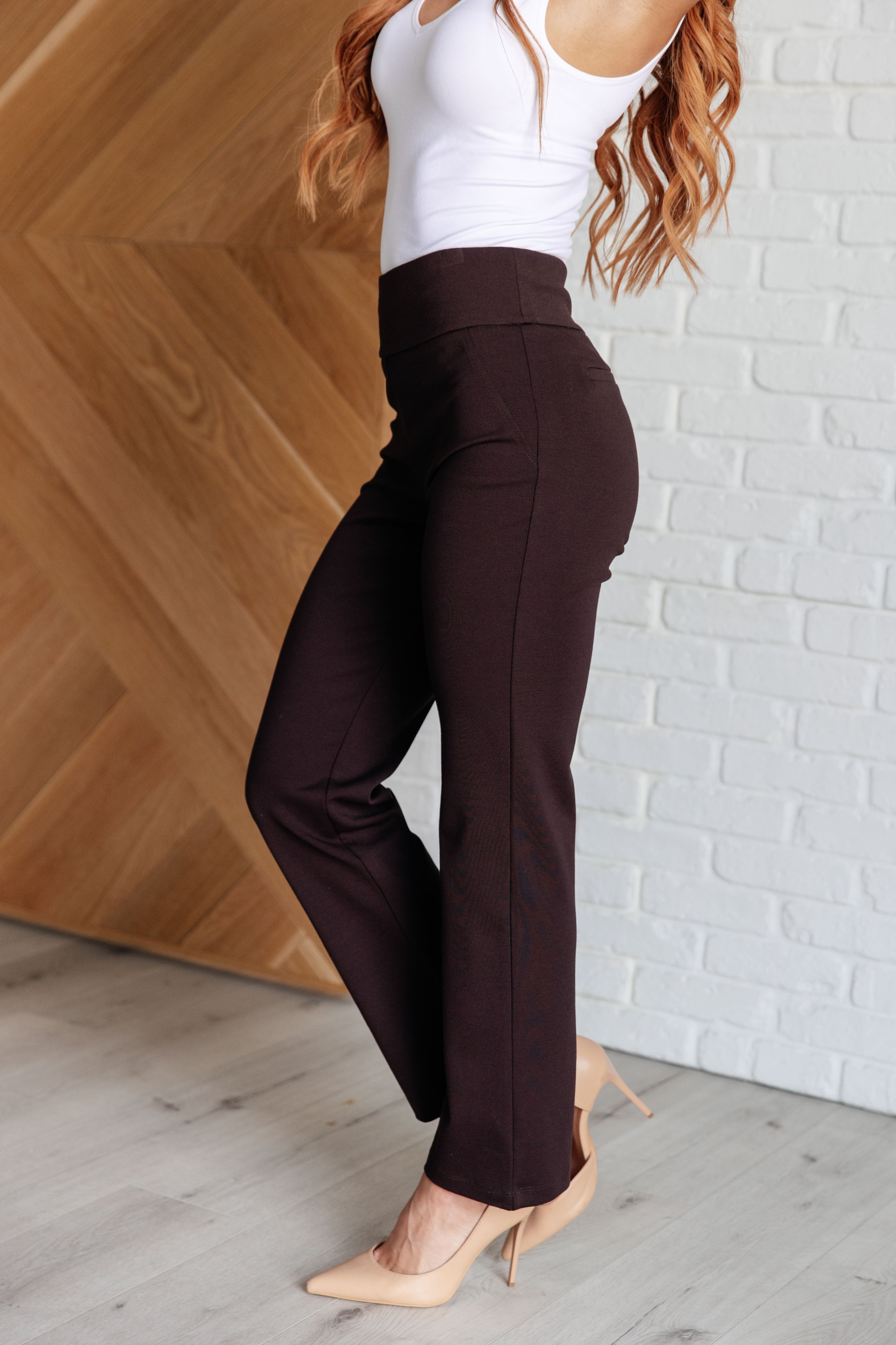 Magic Straight Pants in Chocolate - Charming Charlie
