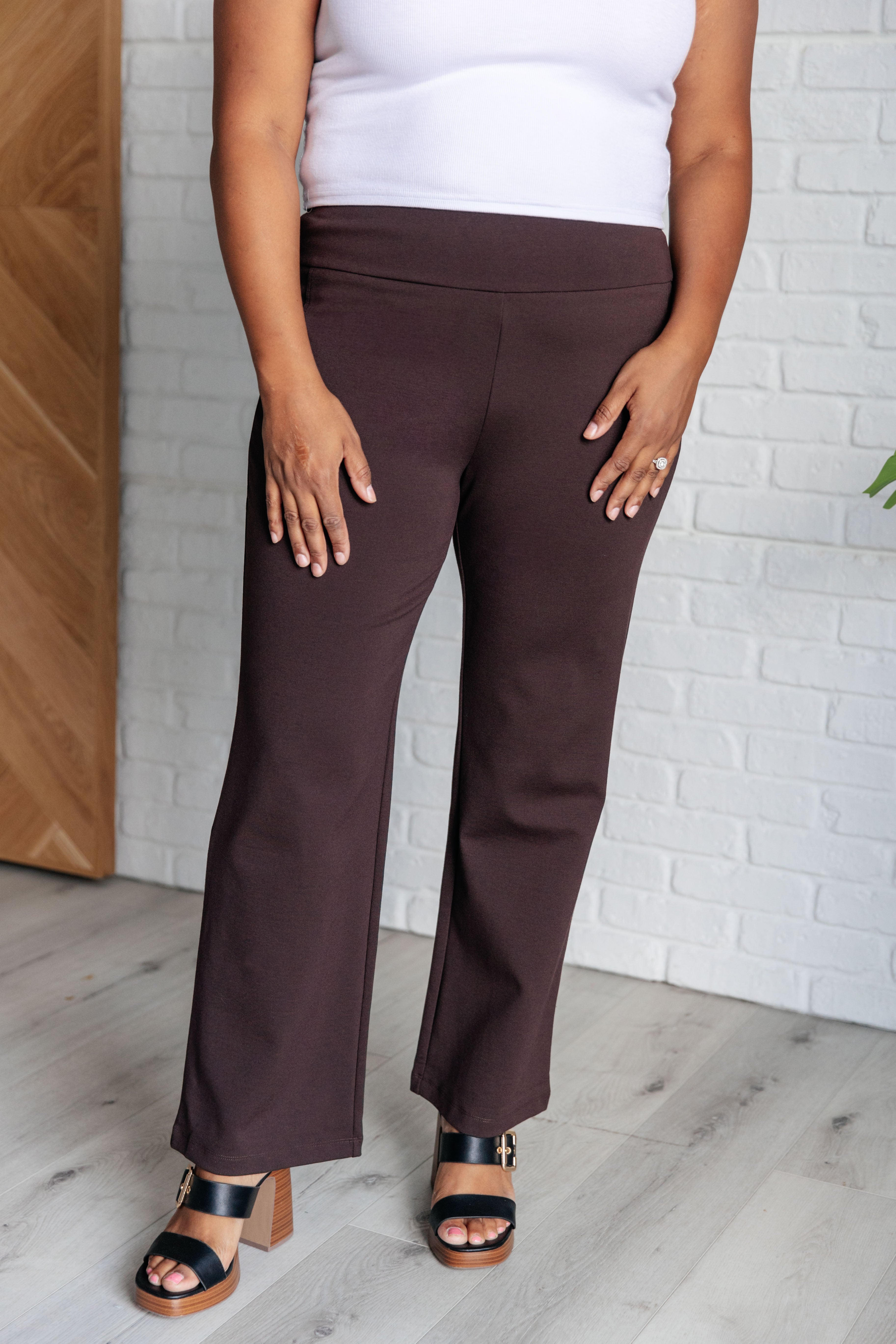 Magic Straight Pants in Chocolate - Charming Charlie
