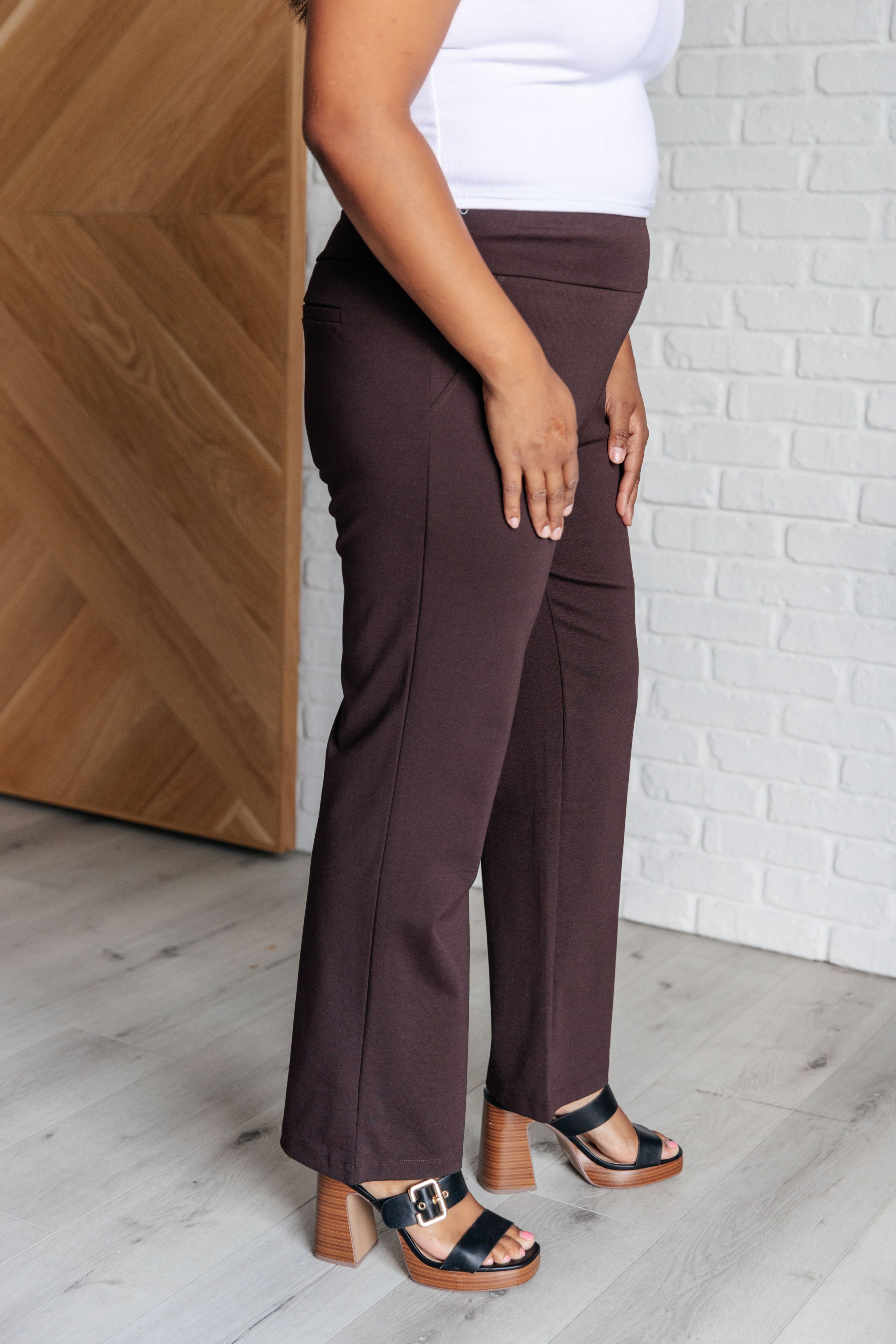 Magic Straight Pants in Chocolate - Charming Charlie