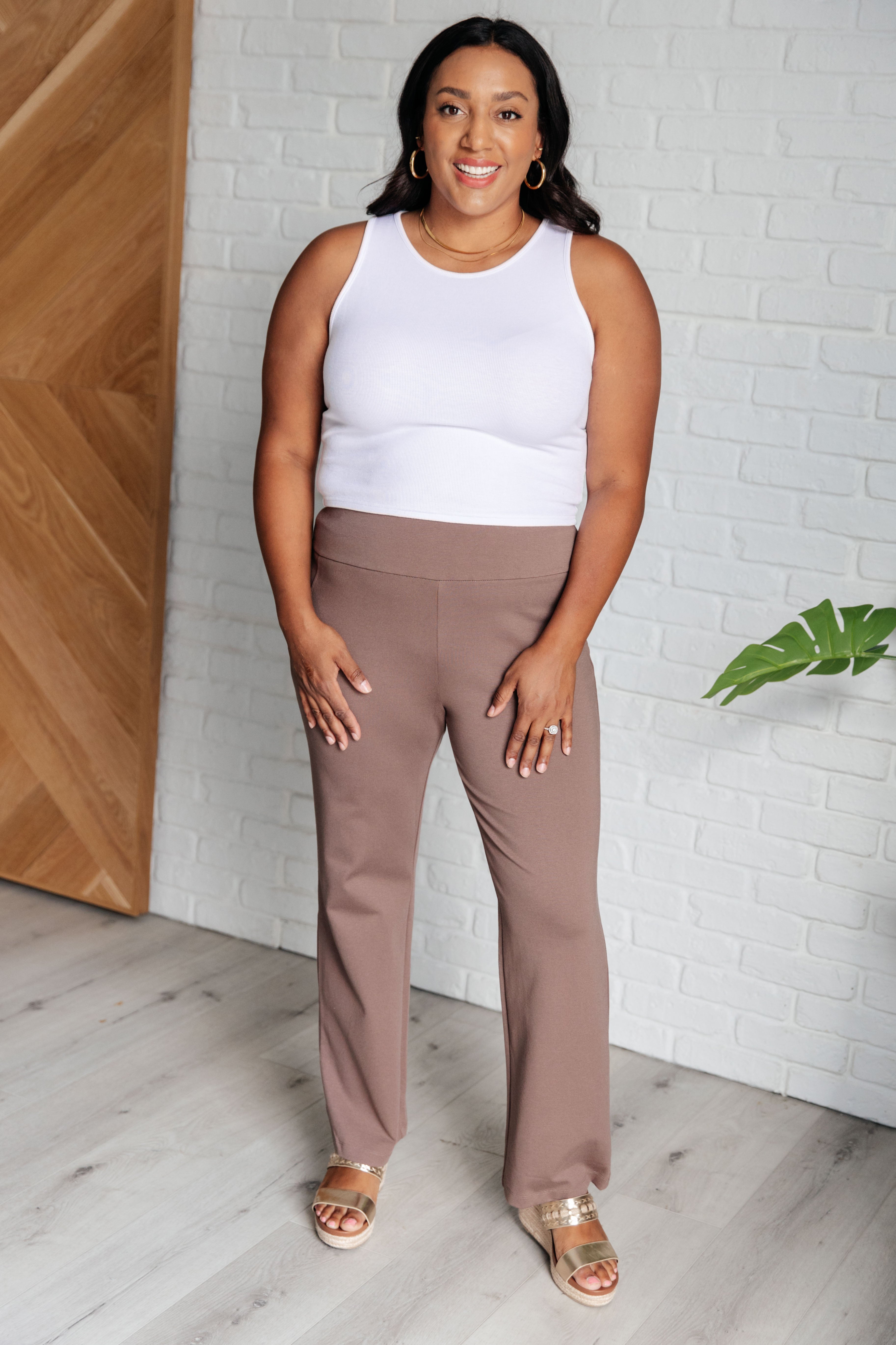 Magic Straight Pants in Dark Mocha - Charming Charlie