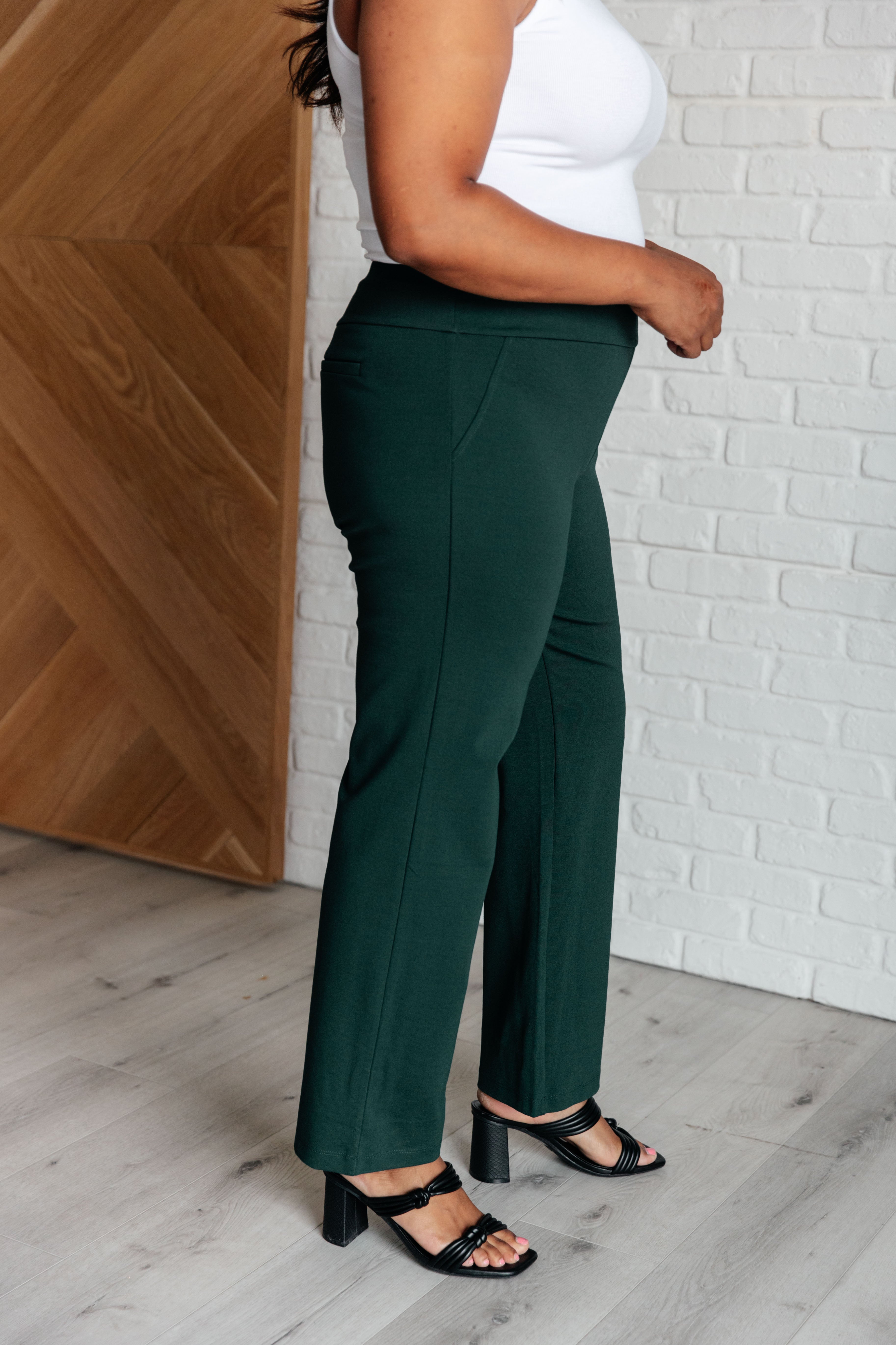 Magic Straight Pants in Hunter Green - Charming Charlie