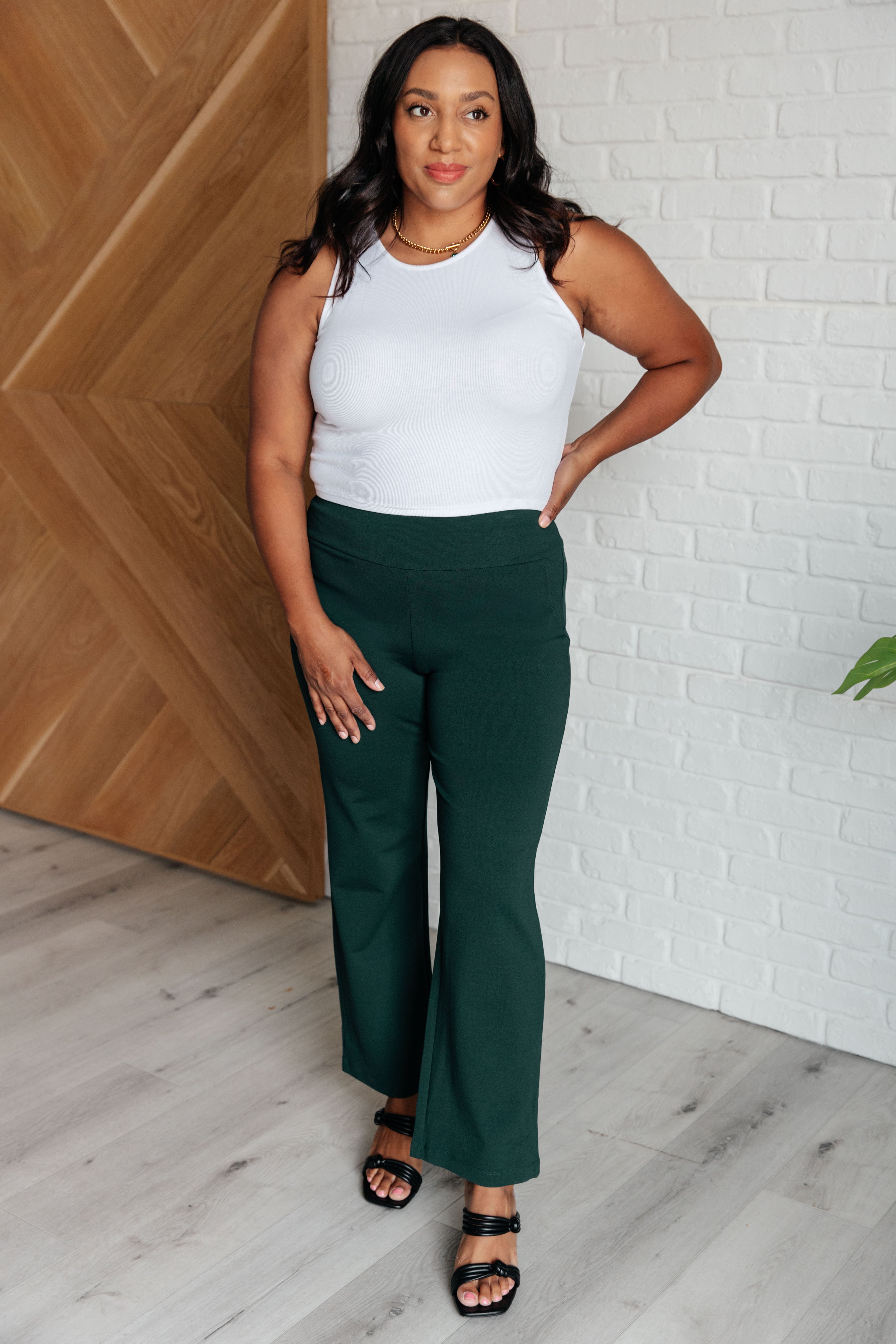 Magic Straight Pants in Hunter Green - Charming Charlie