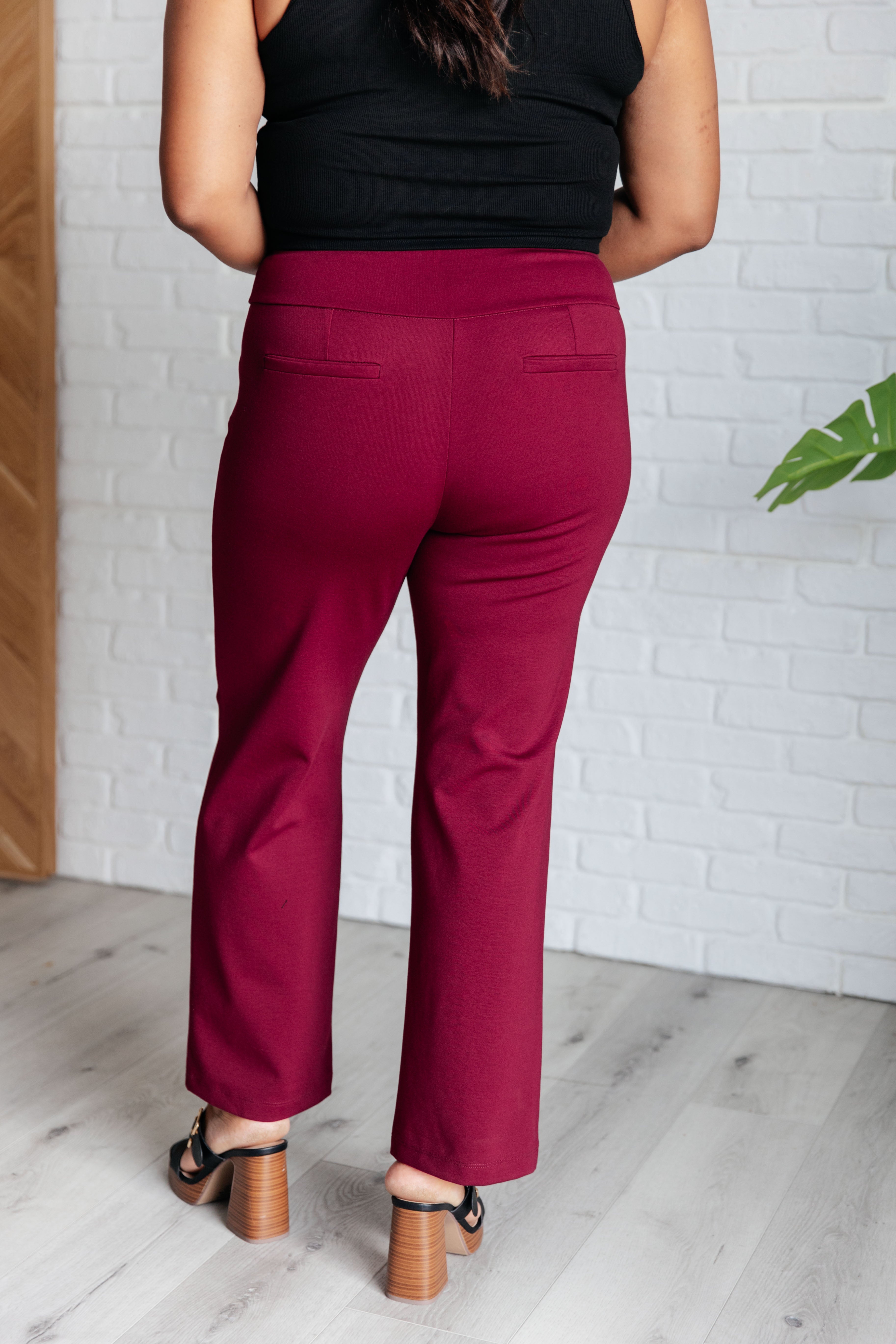 Magic Straight Pants in Wine - Charming Charlie