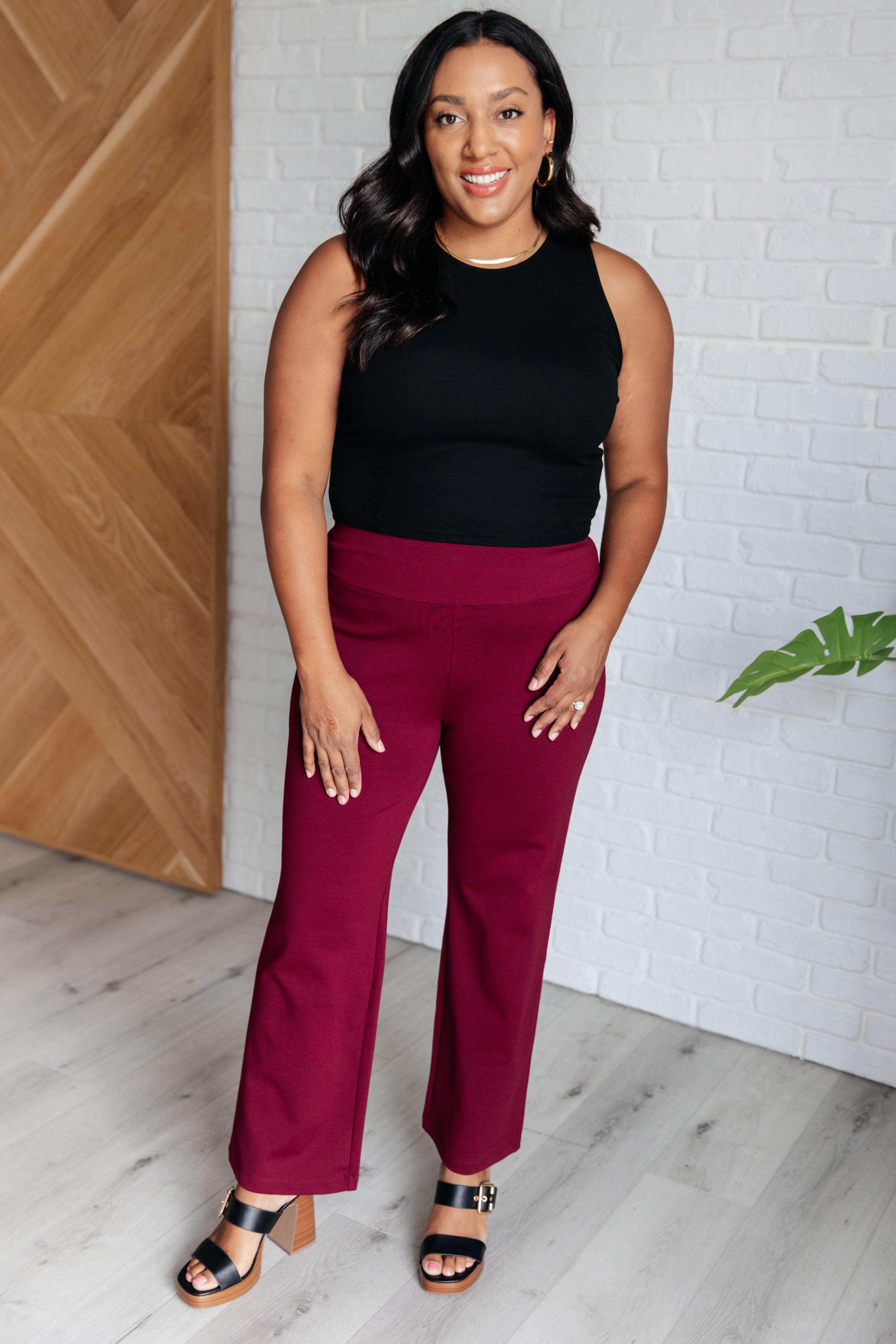 Magic Straight Pants in Wine - Charming Charlie