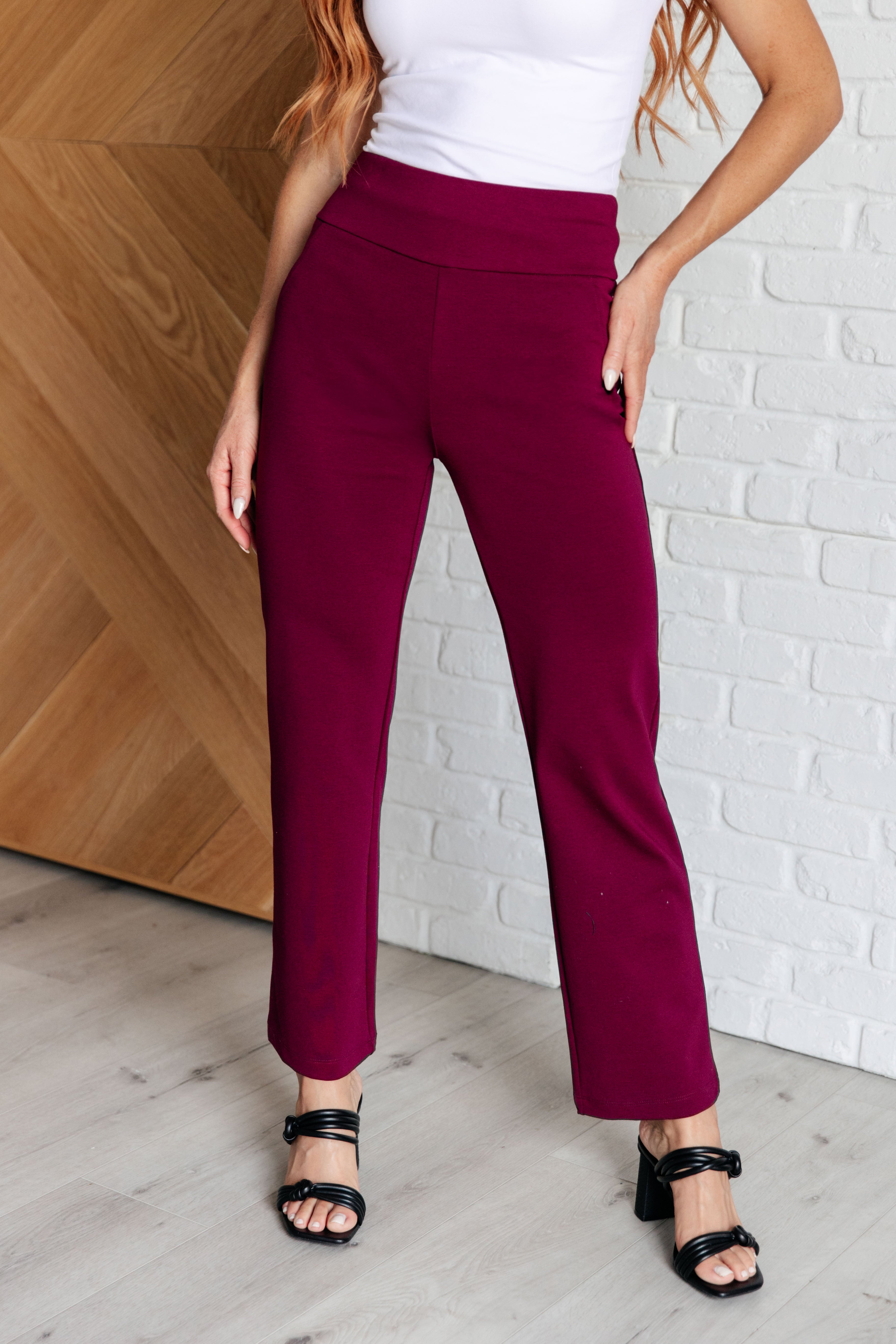 Magic Straight Pants in Wine - Charming Charlie