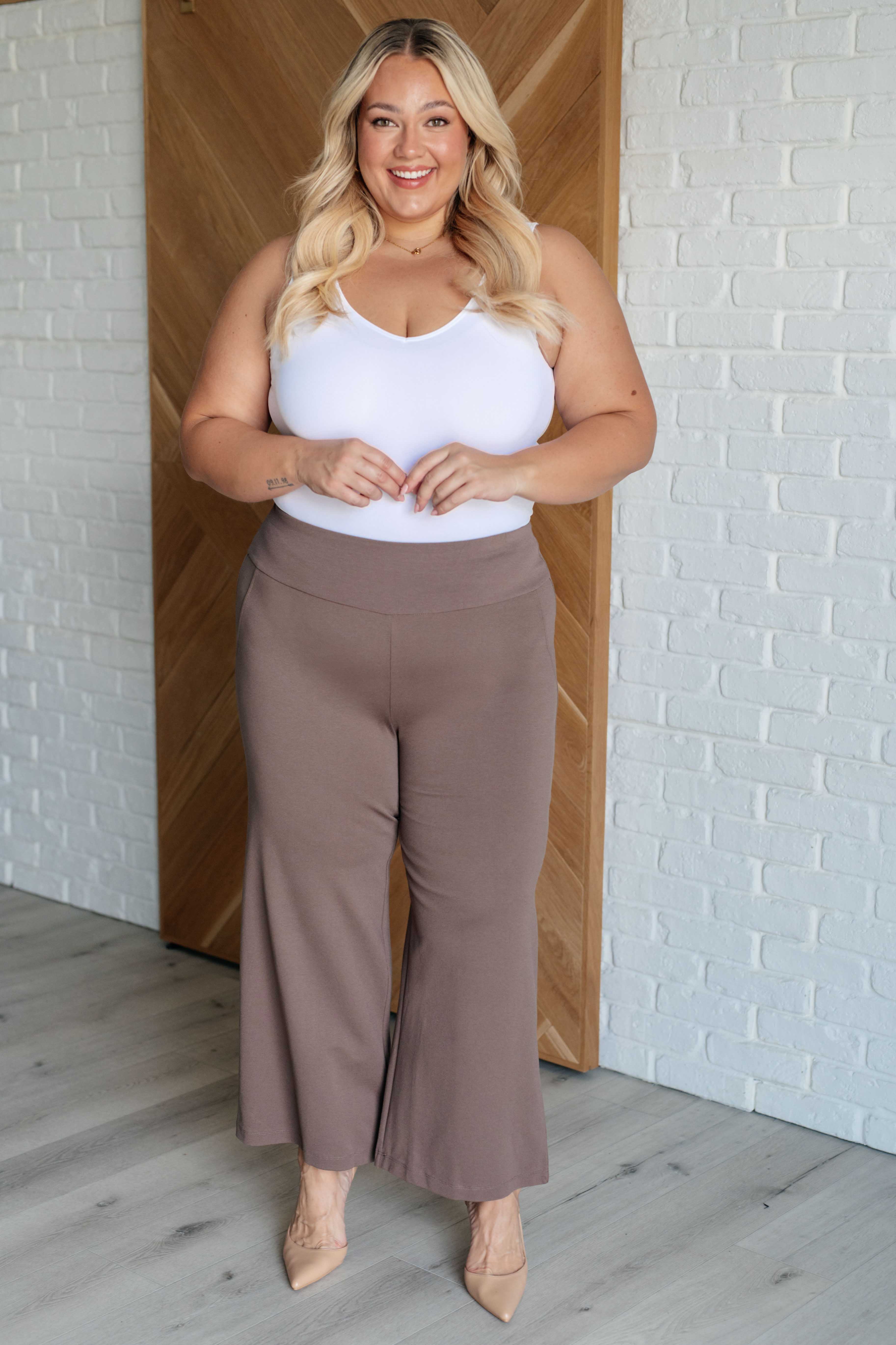 Magic Wide Leg Crop Pants in Dark Mocha - Charming Charlie