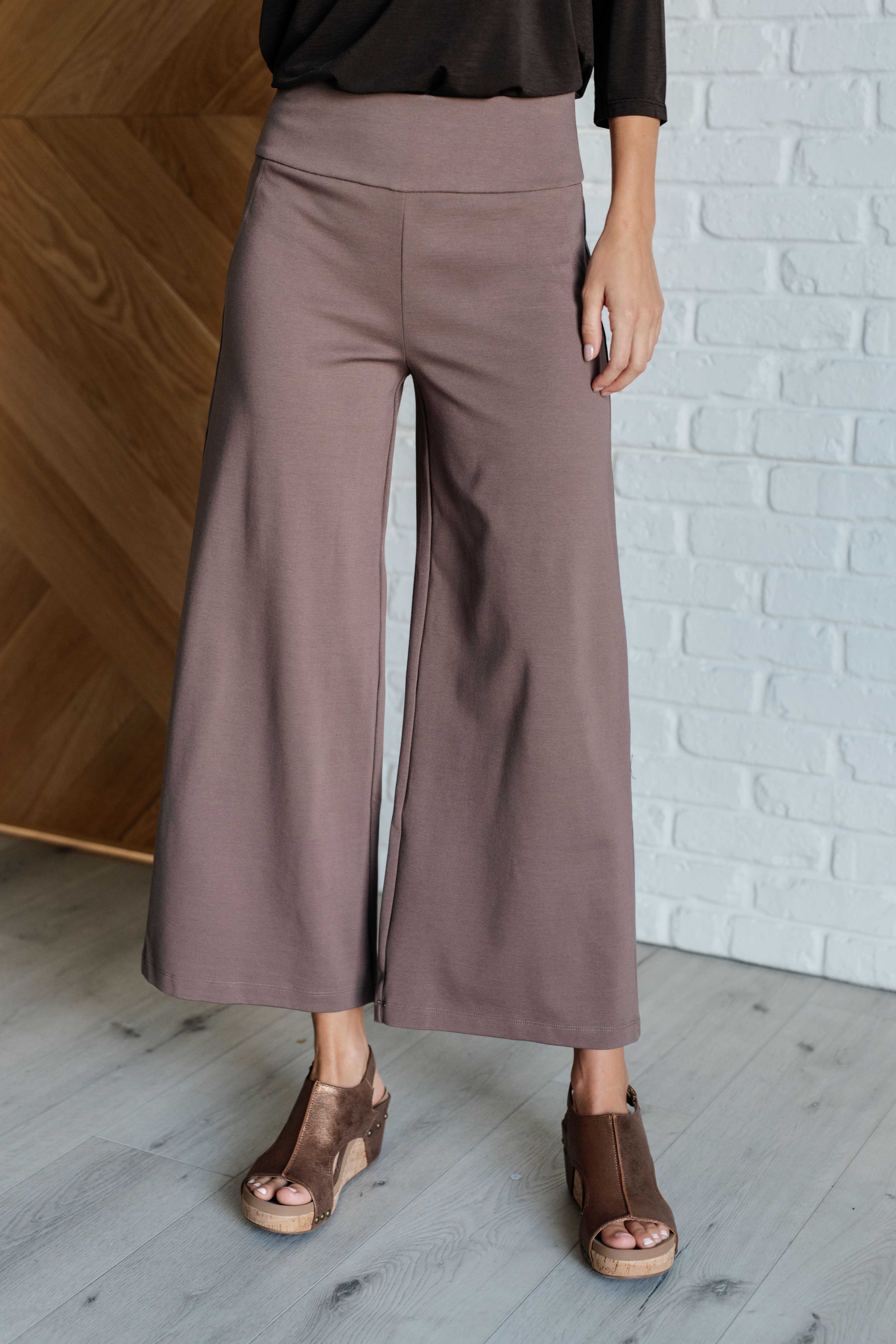 Magic Wide Leg Crop Pants in Dark Mocha - Charming Charlie