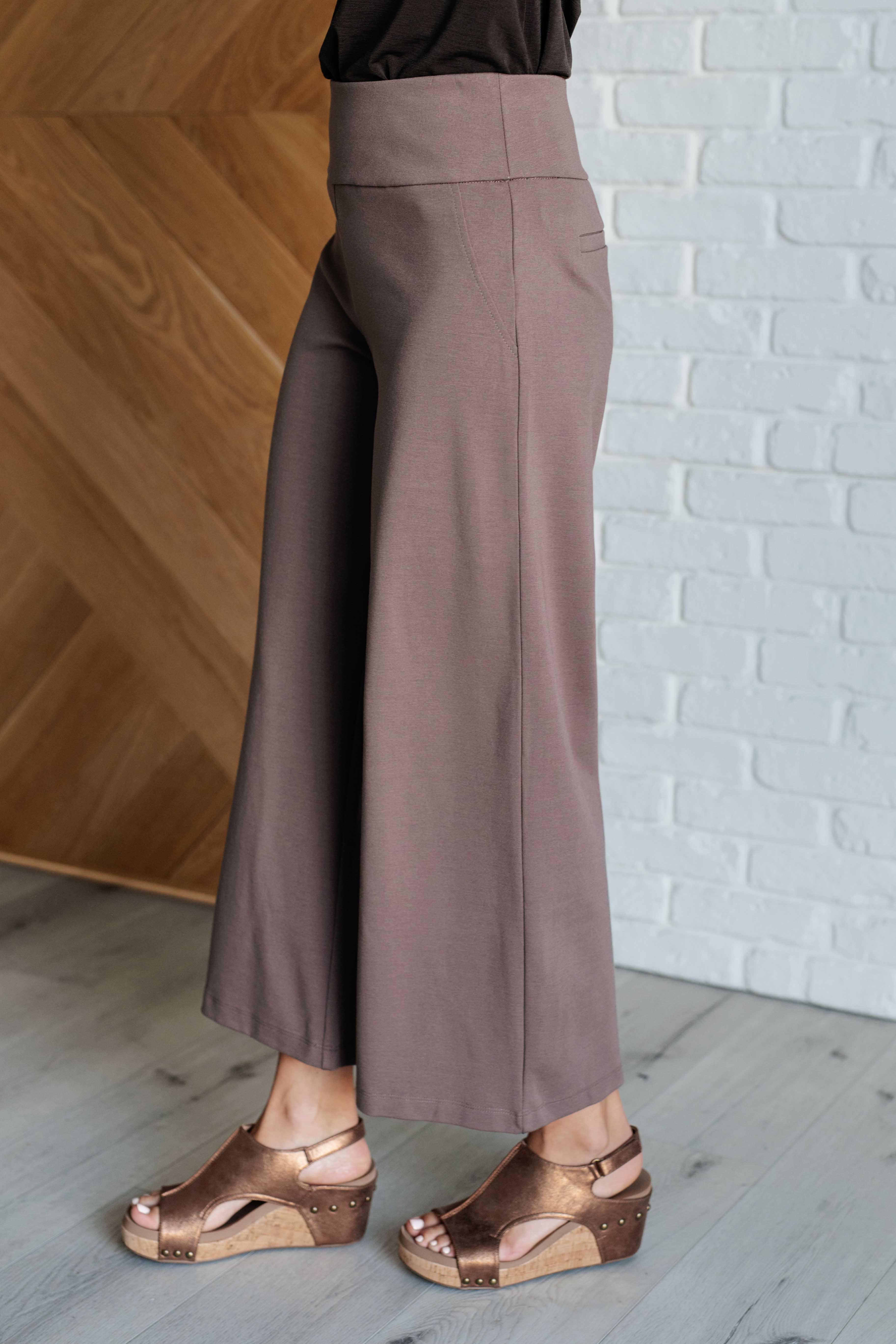 Magic Wide Leg Crop Pants in Dark Mocha - Charming Charlie