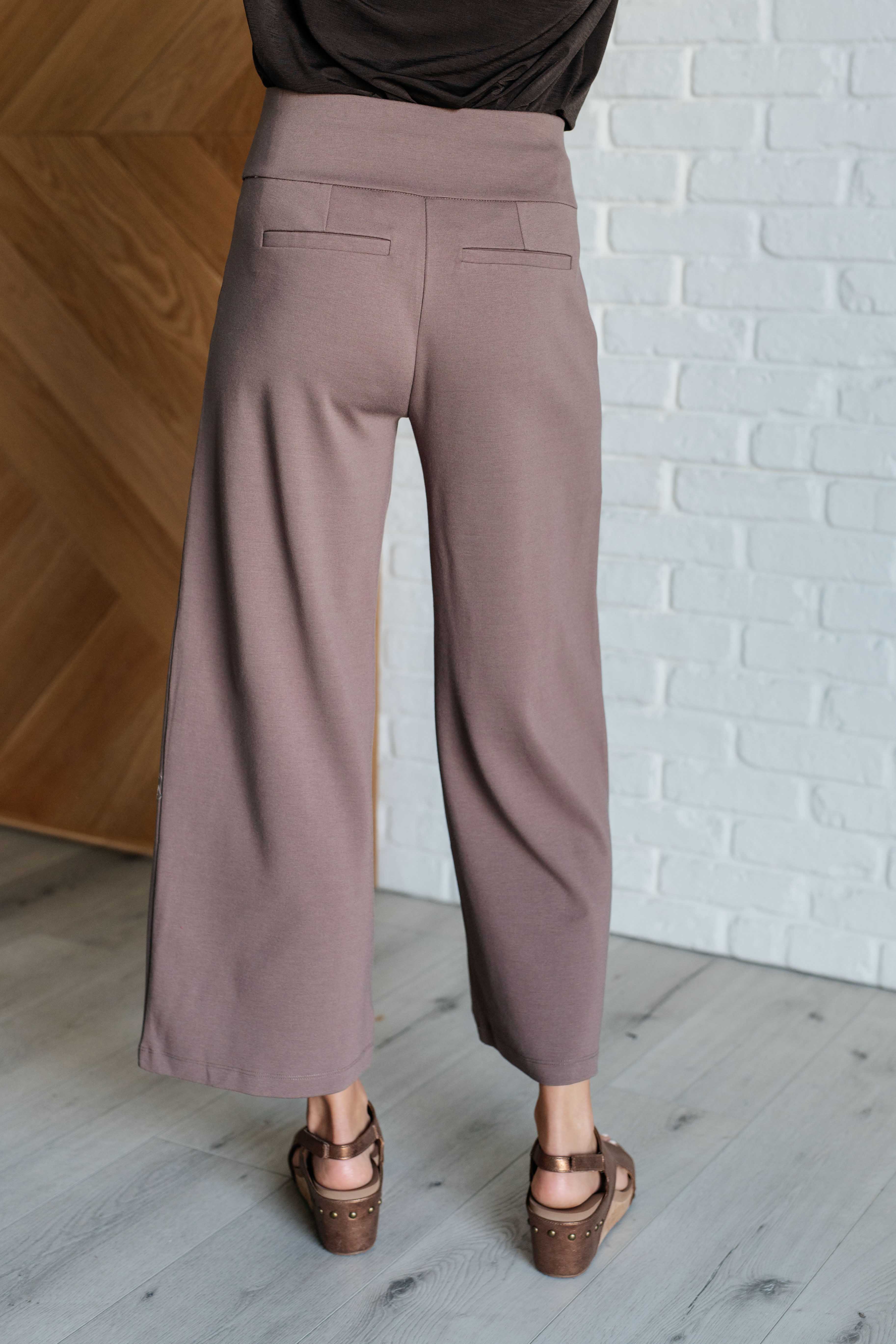 Magic Wide Leg Crop Pants in Dark Mocha - Charming Charlie