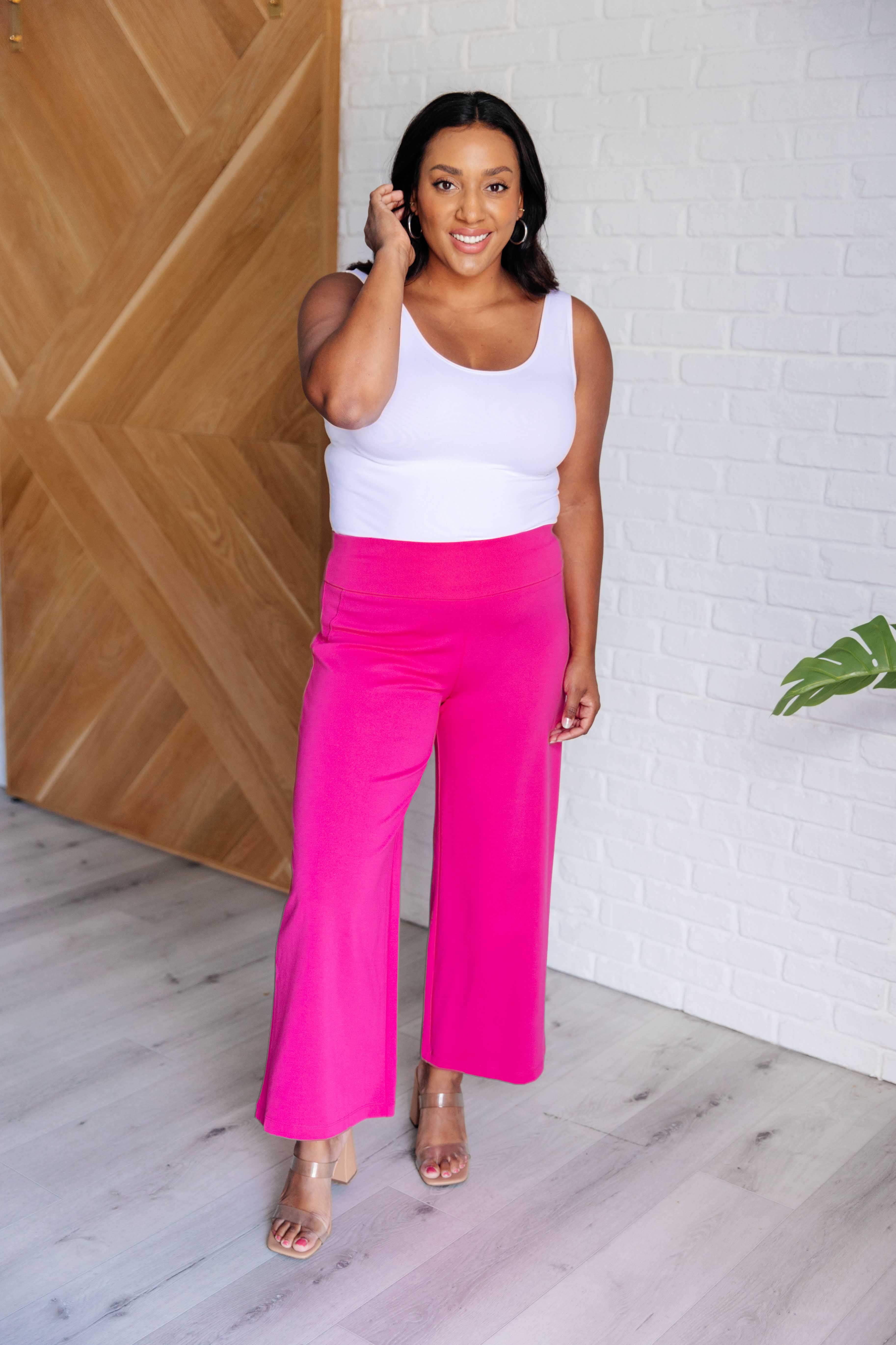 Magic Wide Leg Crop Pants in Hot Pink - Charming Charlie