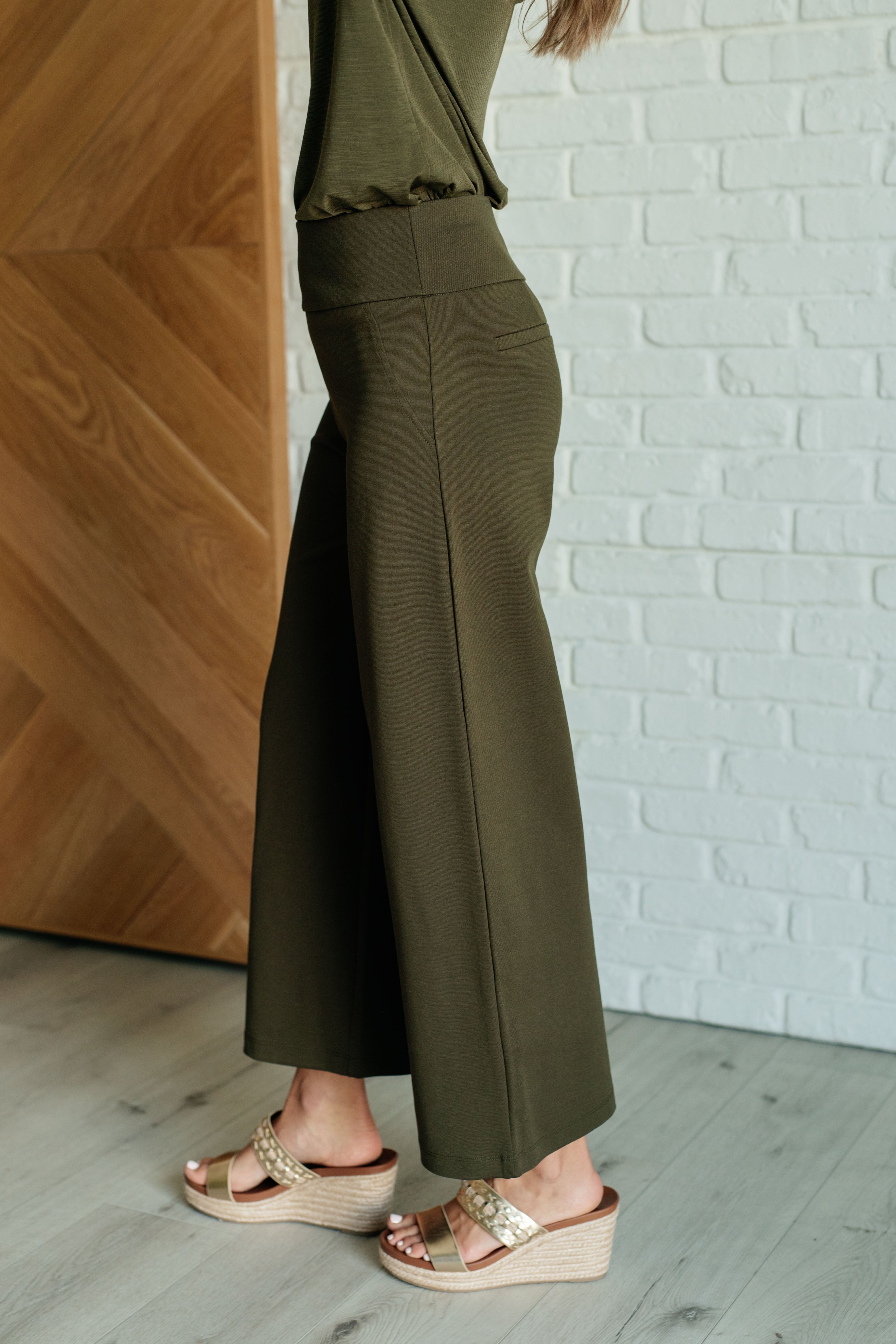Magic Wide Leg Crop Pants in Olive - Charming Charlie