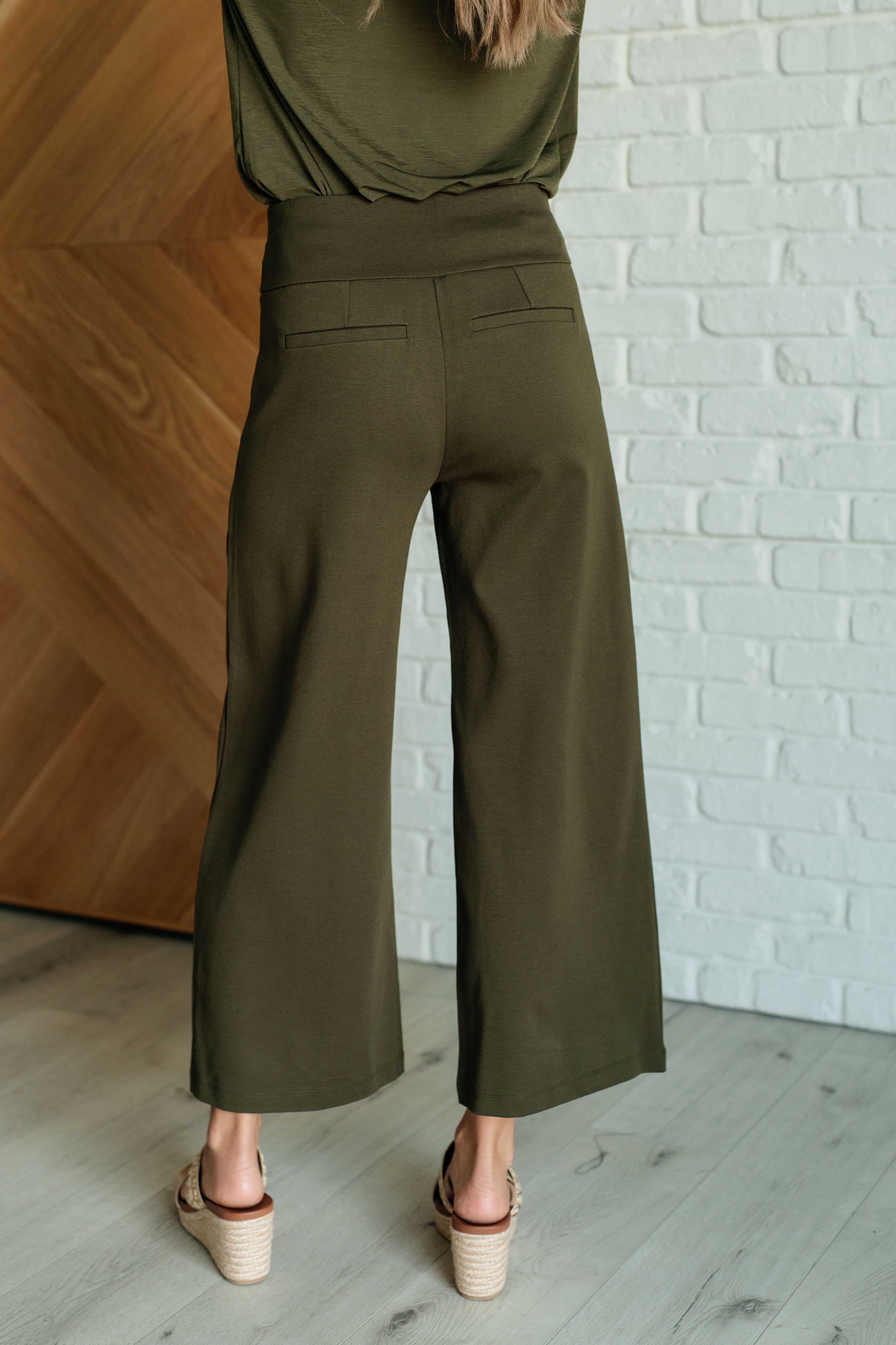 Magic Wide Leg Crop Pants in Olive - Charming Charlie
