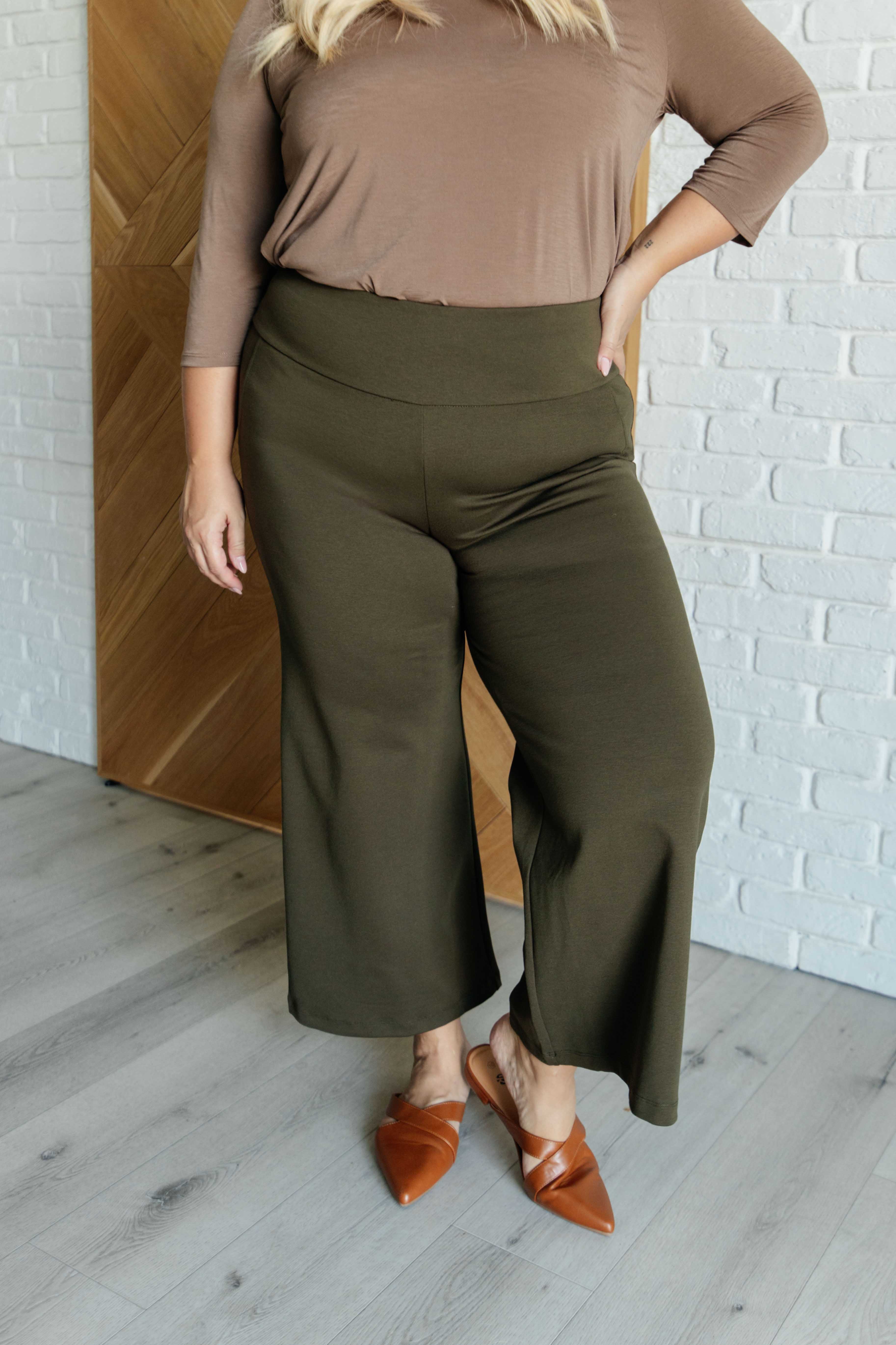 Magic Wide Leg Crop Pants in Olive - Charming Charlie