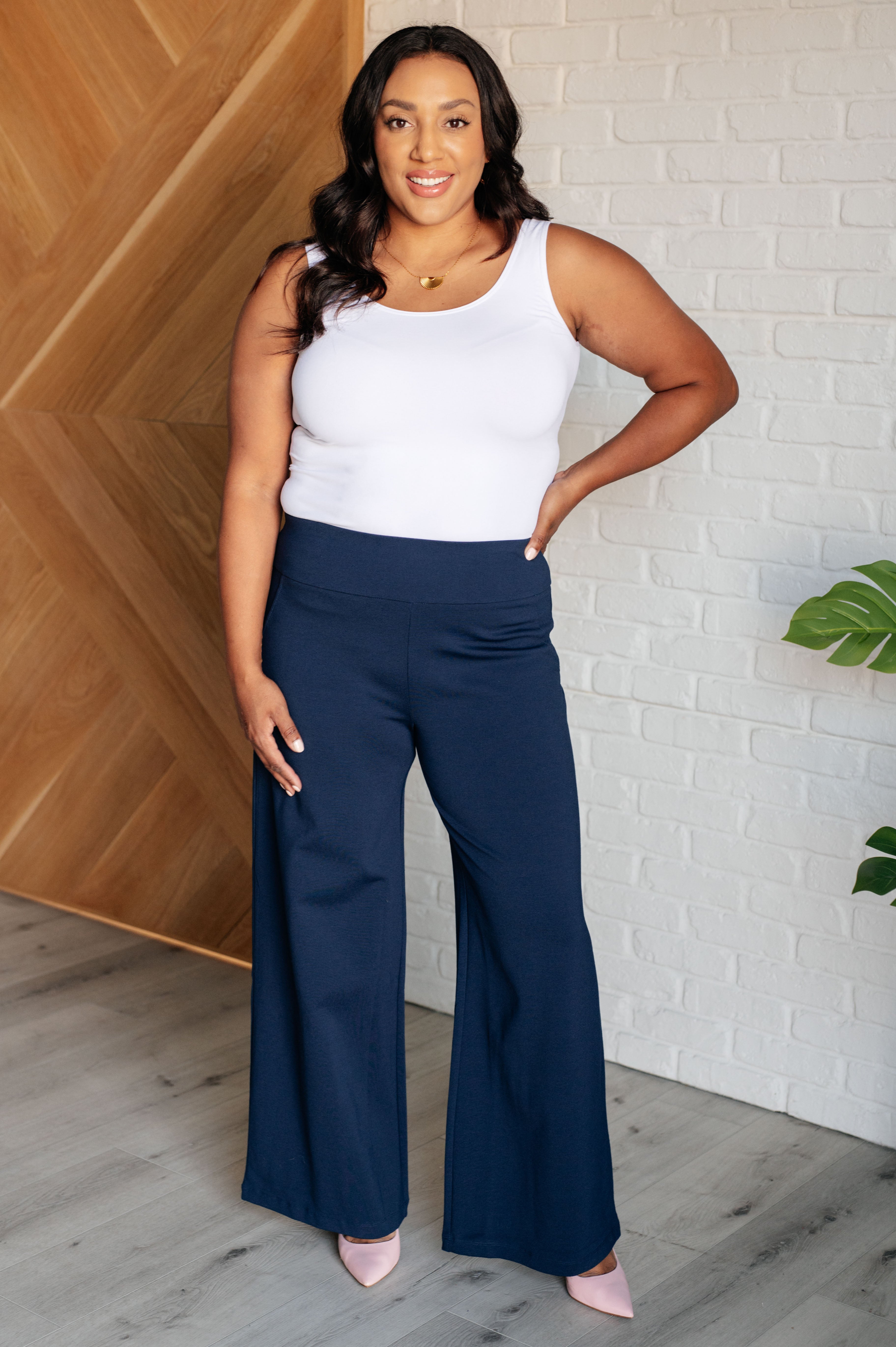 Magic Wide Leg Pants in Navy - Charming Charlie