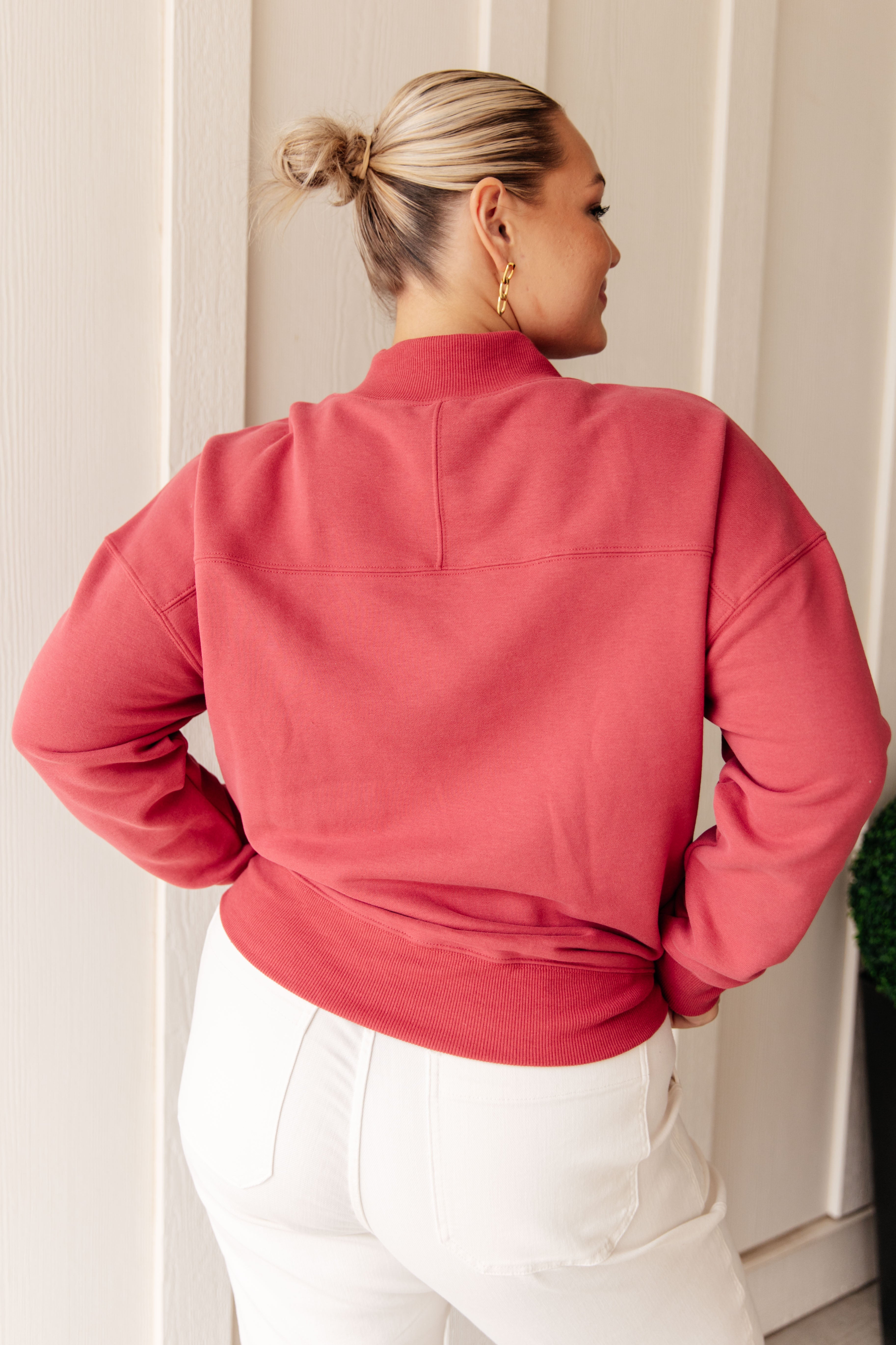 Make No Mistake Mock Neck Pullover in Cranberry - Charming Charlie