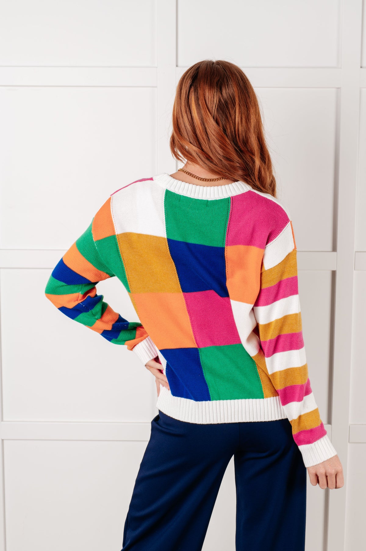 Manifesting Moment Checkered Color Block Sweater - Charming Charlie