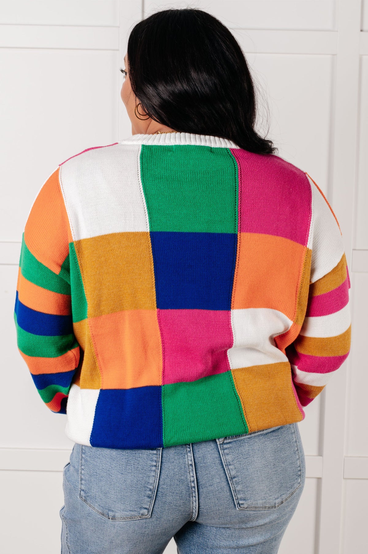 Manifesting Moment Checkered Color Block Sweater - Charming Charlie