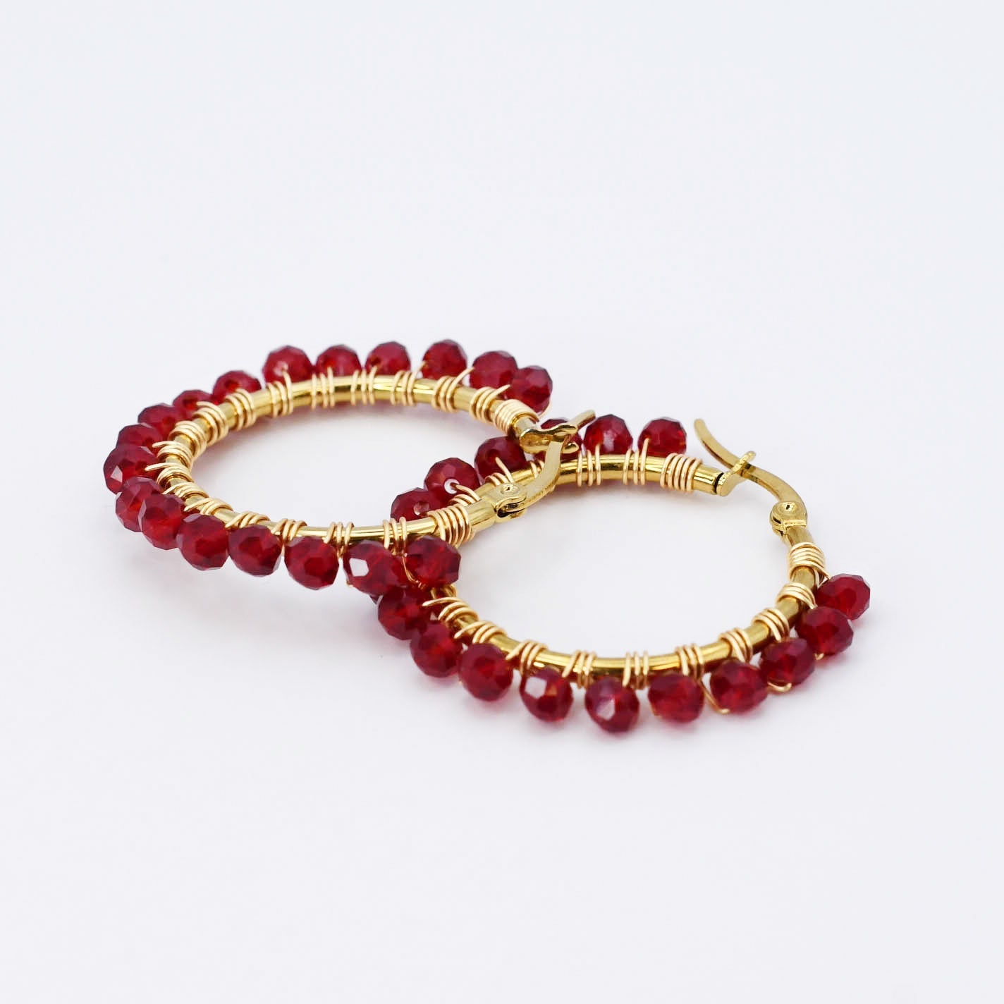 Colorful crystal statement hoop earrings with multicolor beads and sparkling stones, waterproof earrings, tarnish free jewelry, hypoallergenic earrings for sensitive skin, 24k gold dainty earrings, handcrafted gemstone earrings, gold hoop earrings, boutique wholesale earrings, trendy gold jewelry, high quality jewelry gifts