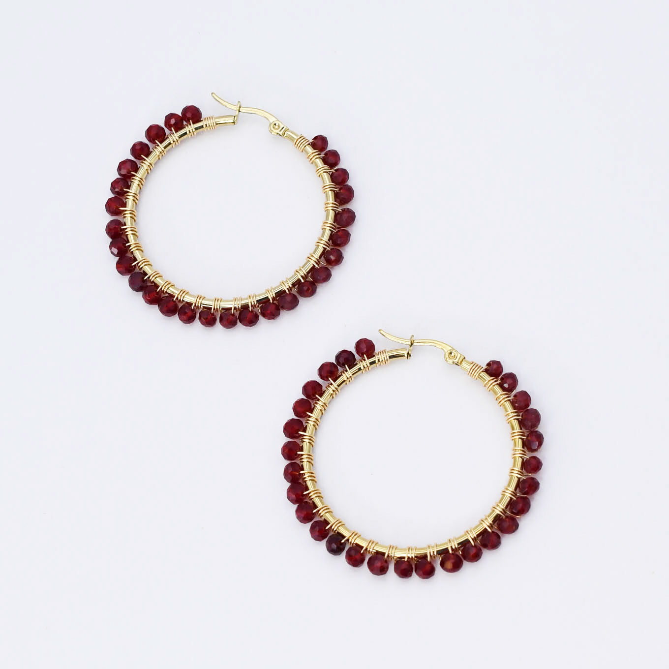 Colorful crystal statement hoop earrings with multicolor beads and sparkling stones, waterproof earrings, tarnish free jewelry, hypoallergenic earrings for sensitive skin, 24k gold dainty earrings, handcrafted gemstone earrings, gold hoop earrings, boutique wholesale earrings, trendy gold jewelry, high quality jewelry gifts
