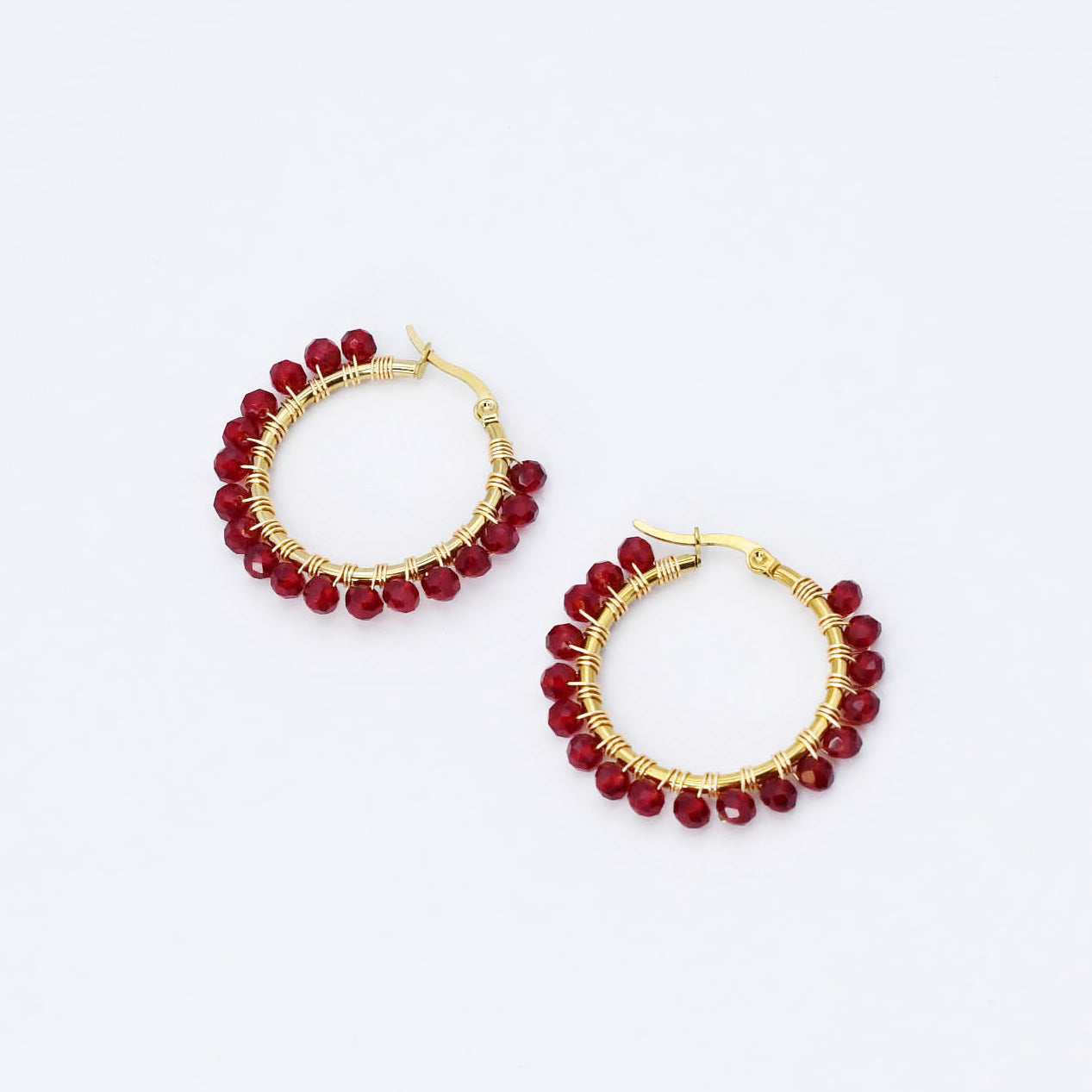 Colorful crystal statement hoop earrings with multicolor beads and sparkling stones, waterproof earrings, tarnish free jewelry, hypoallergenic earrings for sensitive skin, 24k gold dainty earrings, handcrafted gemstone earrings, gold hoop earrings, boutique wholesale earrings, trendy gold jewelry, high quality jewelry gifts